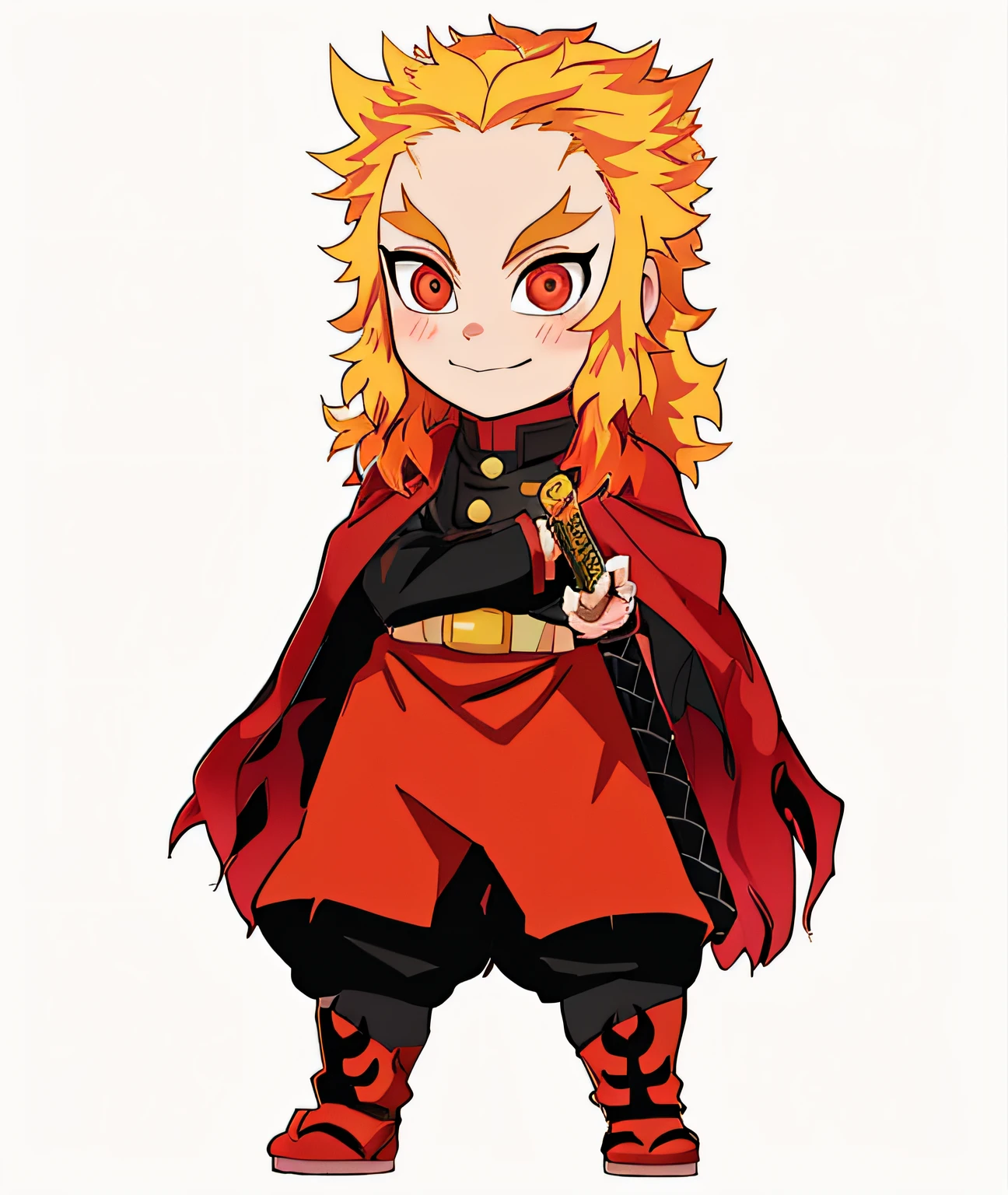 a cartoon image of a young man with blonde hair and a cape, blazing infero, demon slayer rui fanart, fire!! full body, handsome guy in demon slayer art, demon slayer artstyle, kimetsu no yaiba, furio tedesschi, dio, dio brando, tanjiro kamado, official art, fire behind him, anime character, "Master in cartoon, maximum quality, beautiful and cute character! Littl outfit