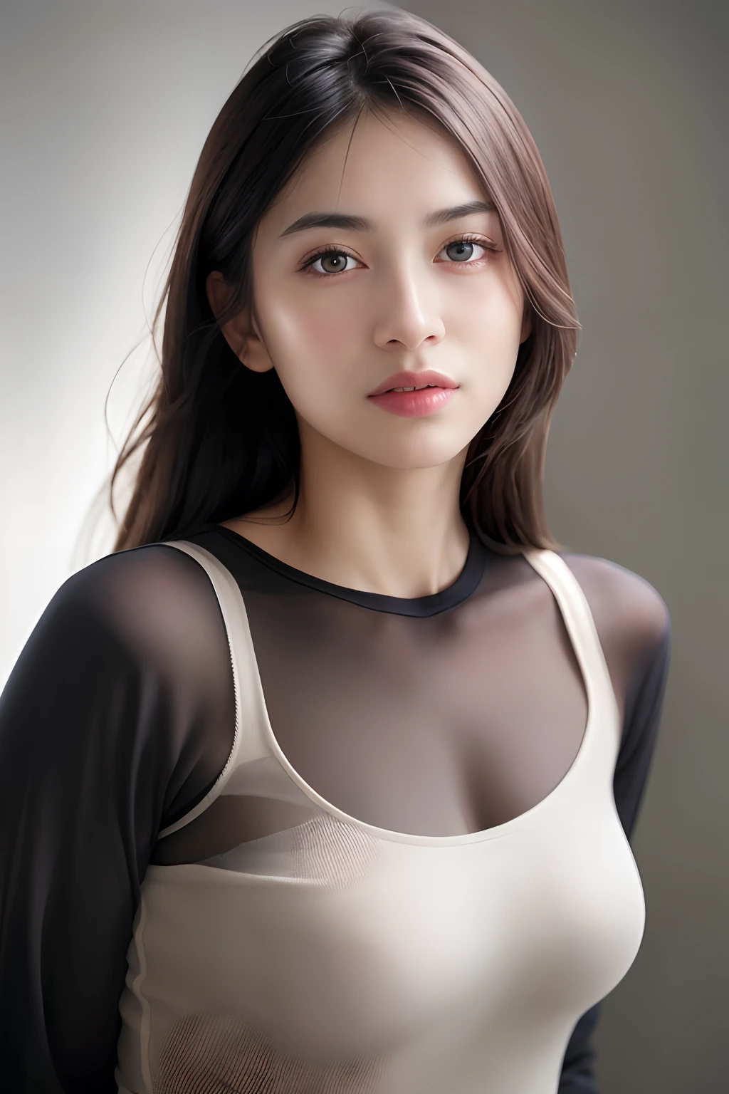 dressed, (photo realistic:1.4), (hyper realistic:1.4), (realistic:1.3),
(smoother lighting:1.05), (increase cinematic lighting quality:0.9), 32K,
1girl,20yo girl, realistic lighting, backlighting, light on face, ray trace, (brightening light:1.2), (Increase quality:1.4),
(best quality real texture skin:1.4), finely detailed eyes, finely detailed face, finely quality eyes,
(tired and sleepy and satisfied:0.0), face closeup, t-shirts,
(Increase body line mood:1.1), (Increase skin texture beauty:1.1) , upper body