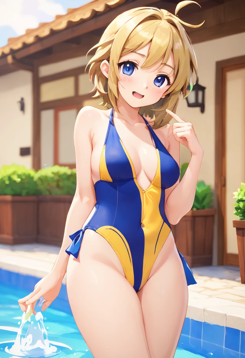 (8K、top-quality、masterpiece:1.2)、(reallistic、Photorealsitic:1.2)、 (FULL BODYSHOT:1.3)、Phenomenally cute girl、45 yers old、sitting on、(Competitive swimsuit:1.5) Milk transparency、(Spread your legs apart:1.3)、Chest that looks like it's going to burst、Fine and beautiful eyes、)、(Dark blonde hair:1)、(short-hair:1.1)、, masterpiece, top-quality, ultra-detailliert、Inviting eyes、(Tight:1.3)、(Angle looking up from below:1)、(defined muscles:1.5)、figurine、Raising angle、itchy crotch、、(childish:1.5)、(Ahegao:1)、、One girl,drooping、Stockings、(urinating:1.5)、(Ahegao:1.3)、Peeling the whites of the eyes