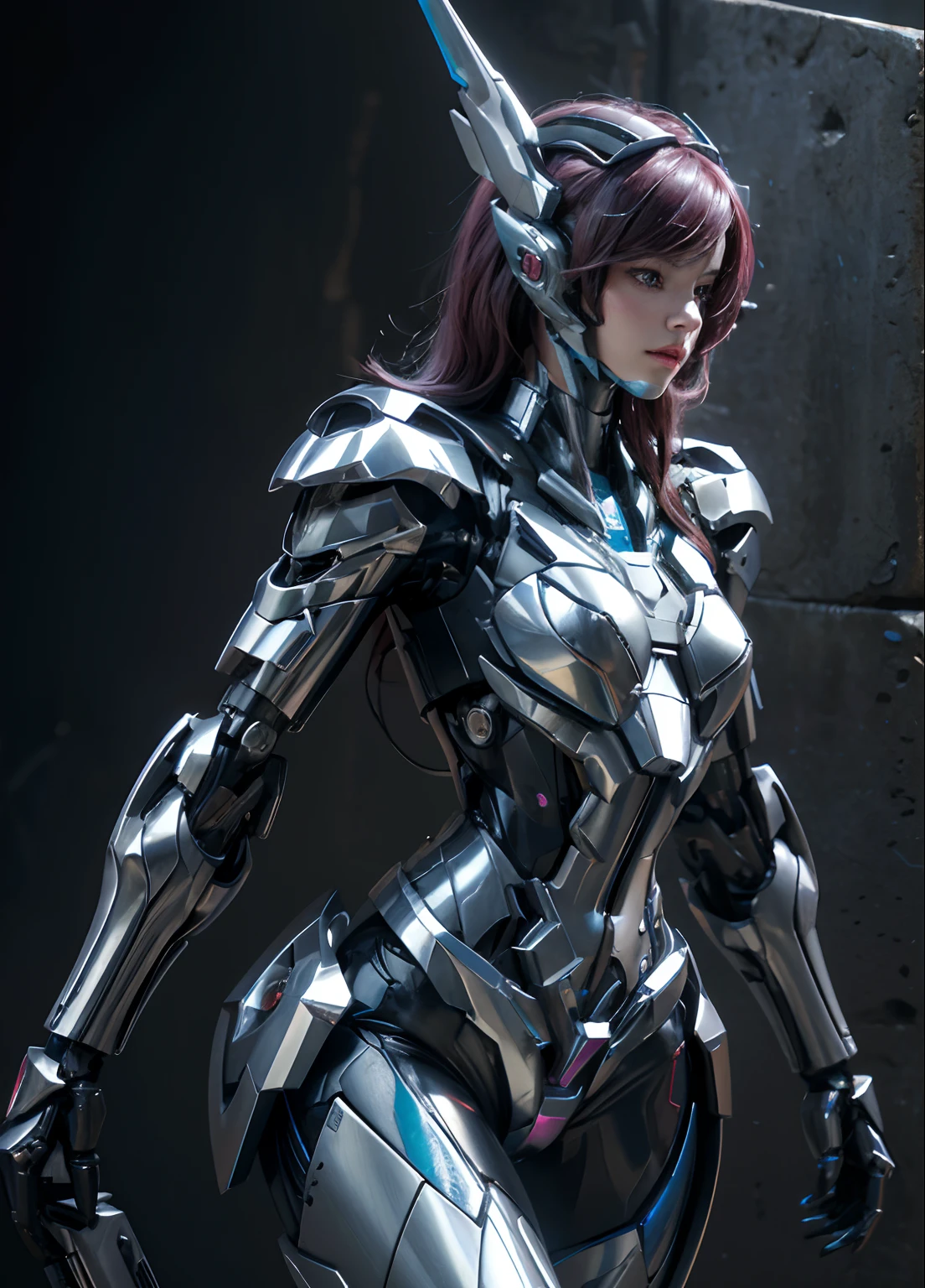 Textured skin, Super Detail, high details, High quality, Best Quality, hight resolution, 1080p, hard disk, Beautiful,(Arcee),(head gear),beautiful cyborg woman,Mecha Cyborg Girl,Battle Mode,Girl with a Mecha Body,She wears a futuristic Arcee mech,Fulll body Shot