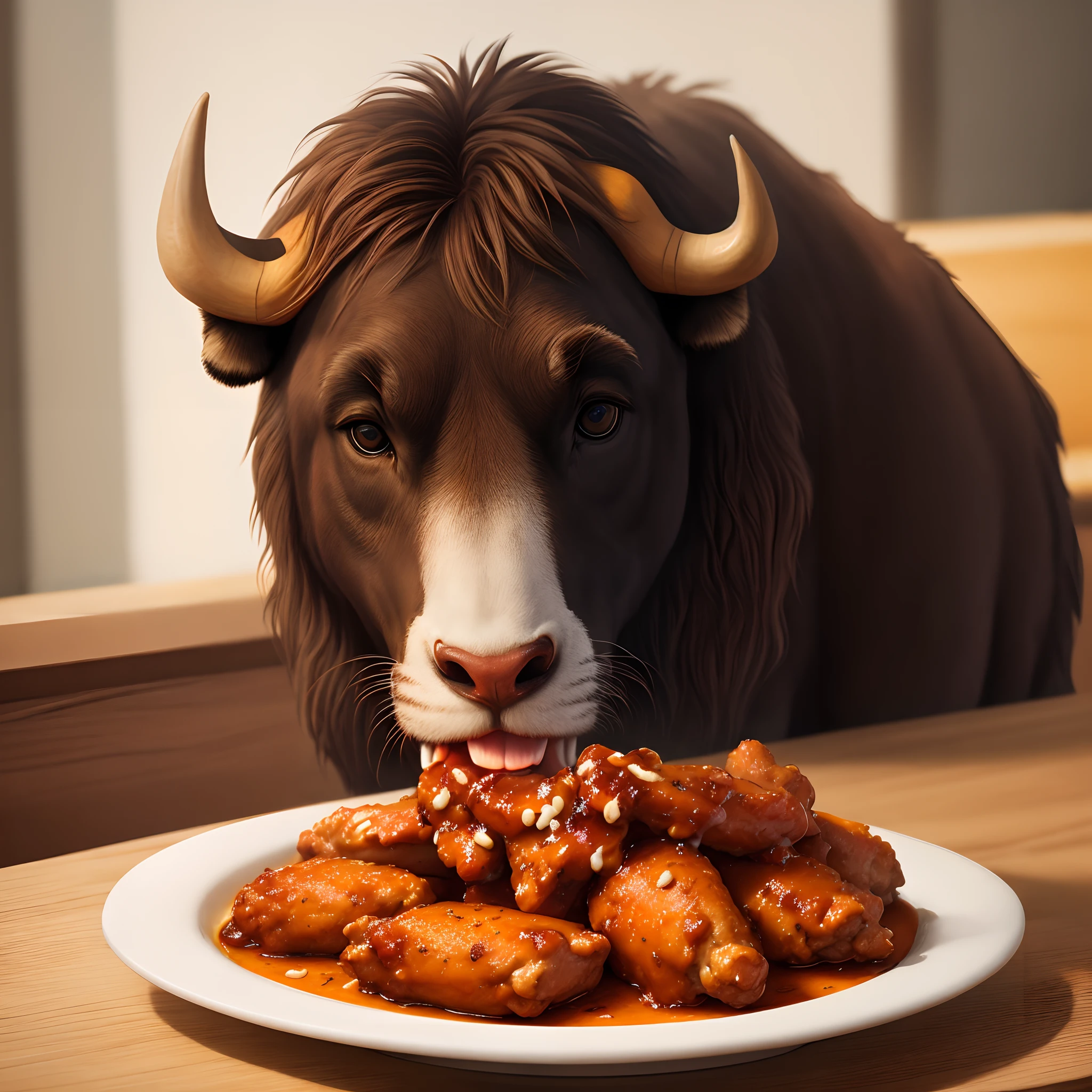 Buffalo eating hot wings