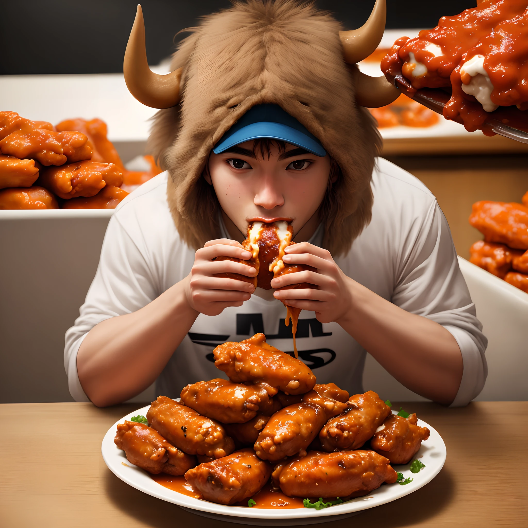 Buffalo eating hot wings