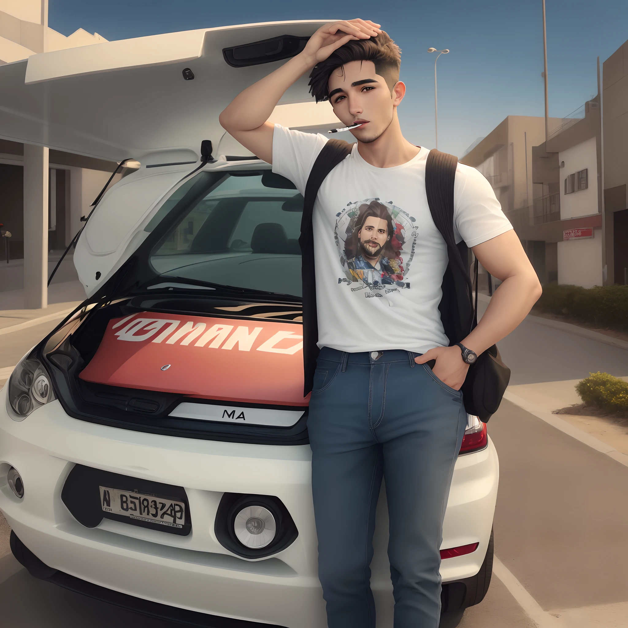 um garoto loiro, encostado na porta do meu carro. Jony fumava seu cigarro e encarava o celular. Ele estava com outra roupa. Algo mais pesado para a noite, seus cabelos estavam desarrumados e bonitos como sempre