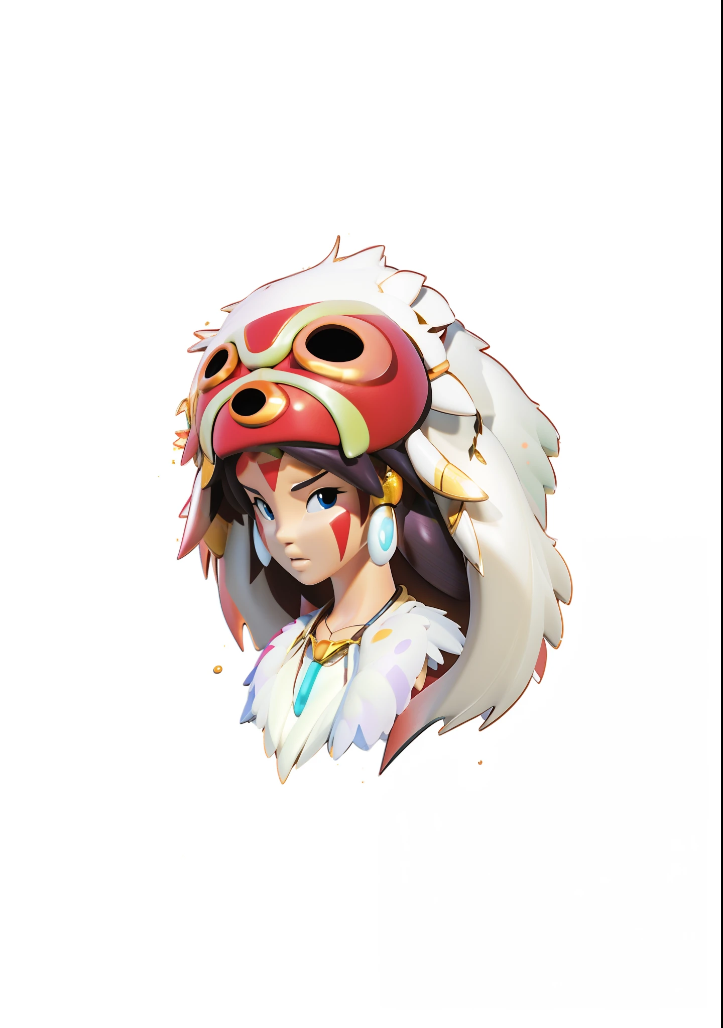 Gibley-style ghosts,Onihime style, princess mononoke, princess mononoke inspired, princess mononoke color scheme, offcial art, studio ghibli and shinkai makoto, inka harpy girl, studio ghibli filter, in style of ghibli,Princess of Magic,hayao myiazaki,official character art, Anime figure, Character artwork, Official artwork,Cartoon Cute, tchibi, offcial art, Super, Popmart style, Masterpiece, best qualtiy, 3D model, Photorealsitic, rich details, HD render mixer, claymaterial, White background