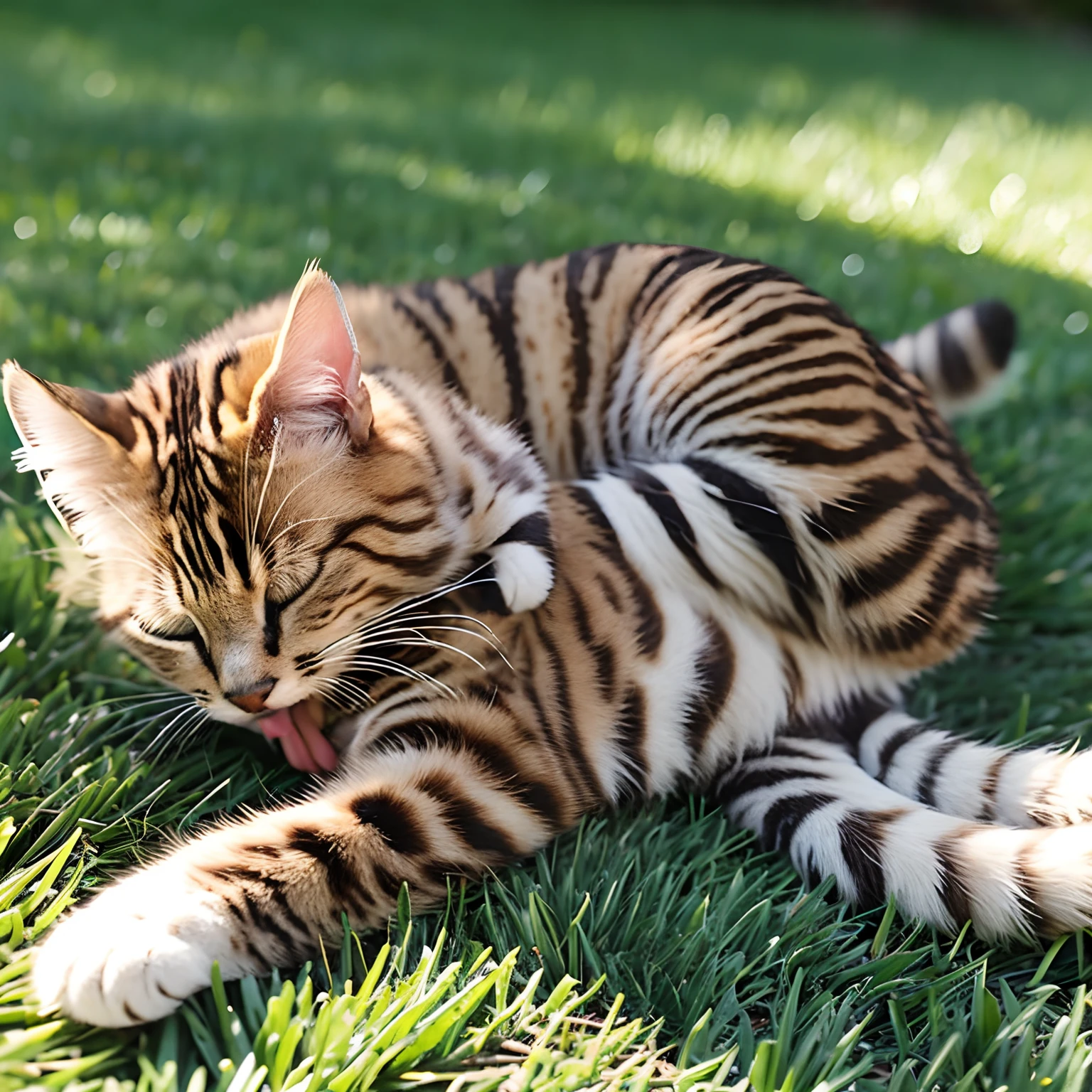 Bengal cat、Sleeping on the lawn