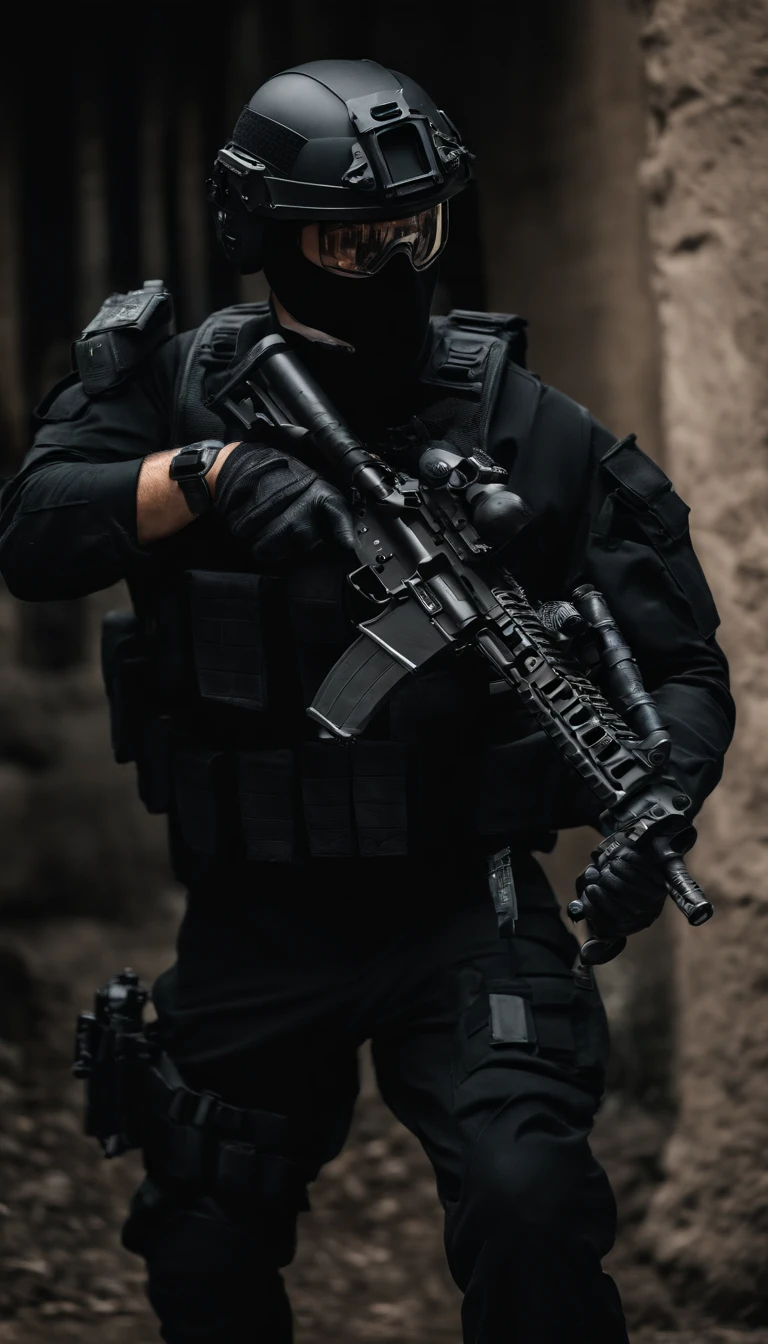 (Best quality,4K,8K,A high resolution,Masterpiece:1.2),Ultra-detailed,(Realistic,Photorealistic,photo-realistic:1.37), One of them wore a black SWAT uniform,Man in black helmet, A man in a black mask holds a gun, Air rifle CQB, French Special Operations, realistic soldiers, Soldiers in tactical equipment, tactical gear, cinematic —ar 16:9, realistic military equipment, Tactical armor, Black tactical equipment, combat outfit, Futuristic soldier costume, special forces security(Best quality,4K,8K,A high resolution,Masterpiece:1.2),Ultra-detailed,(Realistic,Photorealistic,photo-realistic:1.37), One of them wore a black SWAT uniform,Man in black helmet, A man wearing a black skull mask holds a gun, assault rifle,CQB, French Special Operations, realistic soldiers, Soldiers in tactical equipment, tactical gear, cinematic —ar 16:9, realistic military equipment, Tactical armor, Black tactical equipment, combat outfit, Futuristic soldier costume, special forces security,FBI official,Zombie crisis,Zombie background,There was chaos,Police shoot at zombies
