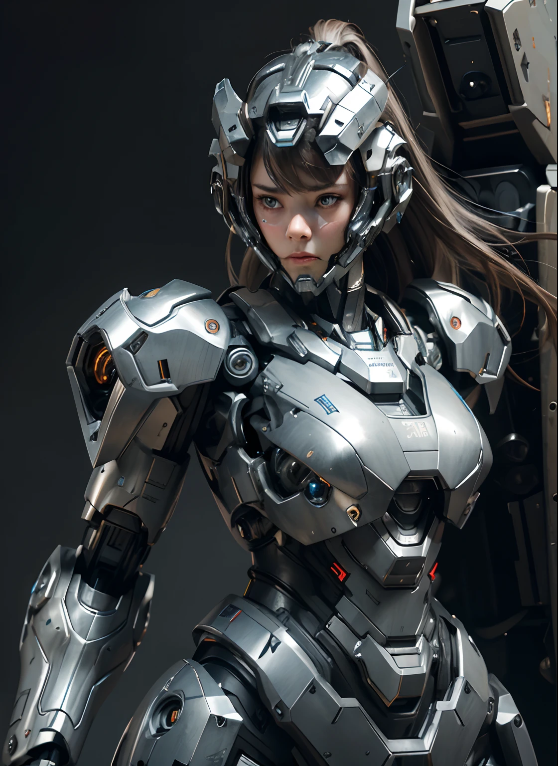 Textured skin, Super Detail, high details, High quality, Best Quality, hight resolution, 1080p, hard disk, Beautiful,(War Machine),(head gear),beautiful cyborg woman,Mecha Cyborg Girl,Battle Mode,Girl with a Mecha Body,She wears a futuristic war machine weapon mech,Fulll body Shot,view front