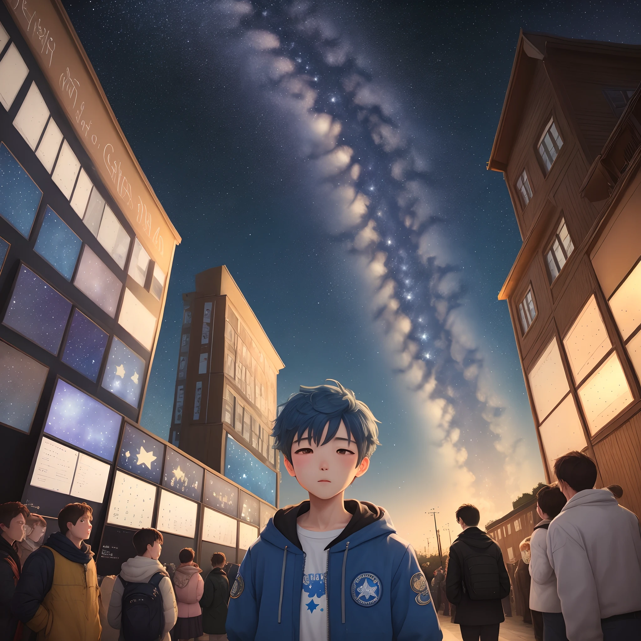 Boy blue starry sky
