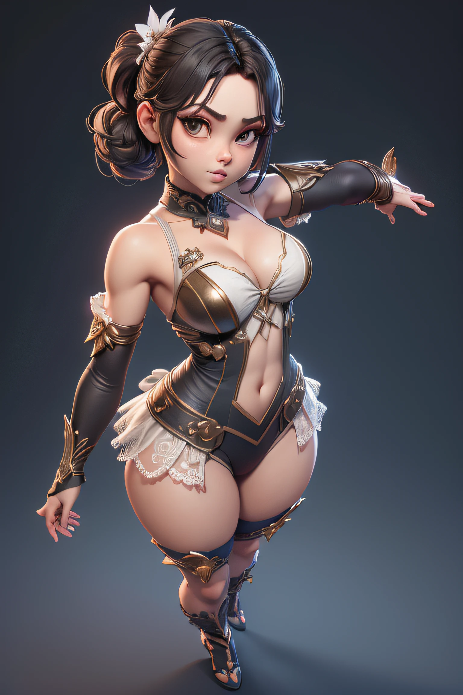Impacto Genshin, Estilo 3D, 3DMM, pernas grandes, luz complexa, muito sensual, (sexy), renda no traje, over all view, top detalhado, top aberto, seios grandes, cabelos solto, tomara que caia,over all view, cintura descoberta, beautiful feet, ((muito pouca roupa)),(1 fita:1.3),((seminua)),(((3 poses em cada foto))), bare arms