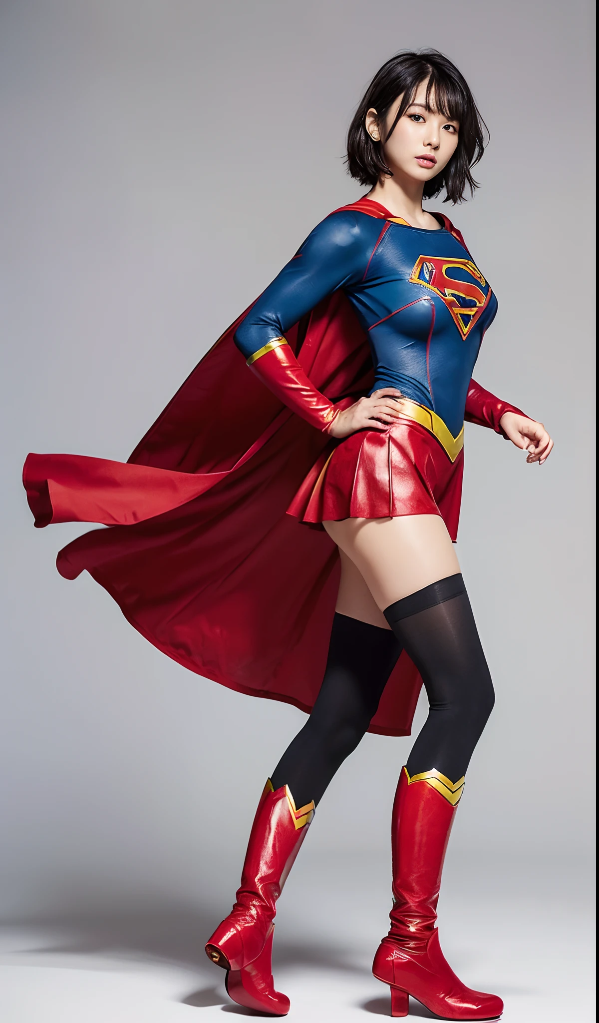 japanes、Cute Beautiful Girl、closing eye、fainting、distressed look、My crotch hurts、Suffering、Done、defeated、Defeated by enemies、(((Wear black tights on your beautiful legs.)))、(((beauty legs)))、(((Painful look)))、((((Make the most of the original image)))、(((Supergirl Costume)))、(((Beautiful short hair、The hair)))、(((Suffering)))、(((Feet must necessarily be worn with black tights)))、(((You need to wear red boots)))、((Top image quality、8K))、((top-quality、8K、masterpiece:1.3))、(((Keep your background simple)))、Crisp focus:1.2、Beautiful woman with perfect body shape:1.4、Slender Abs:1.2、a wet body:1.5、Highly detailed facial and skin texture、8K、Keep your background simple