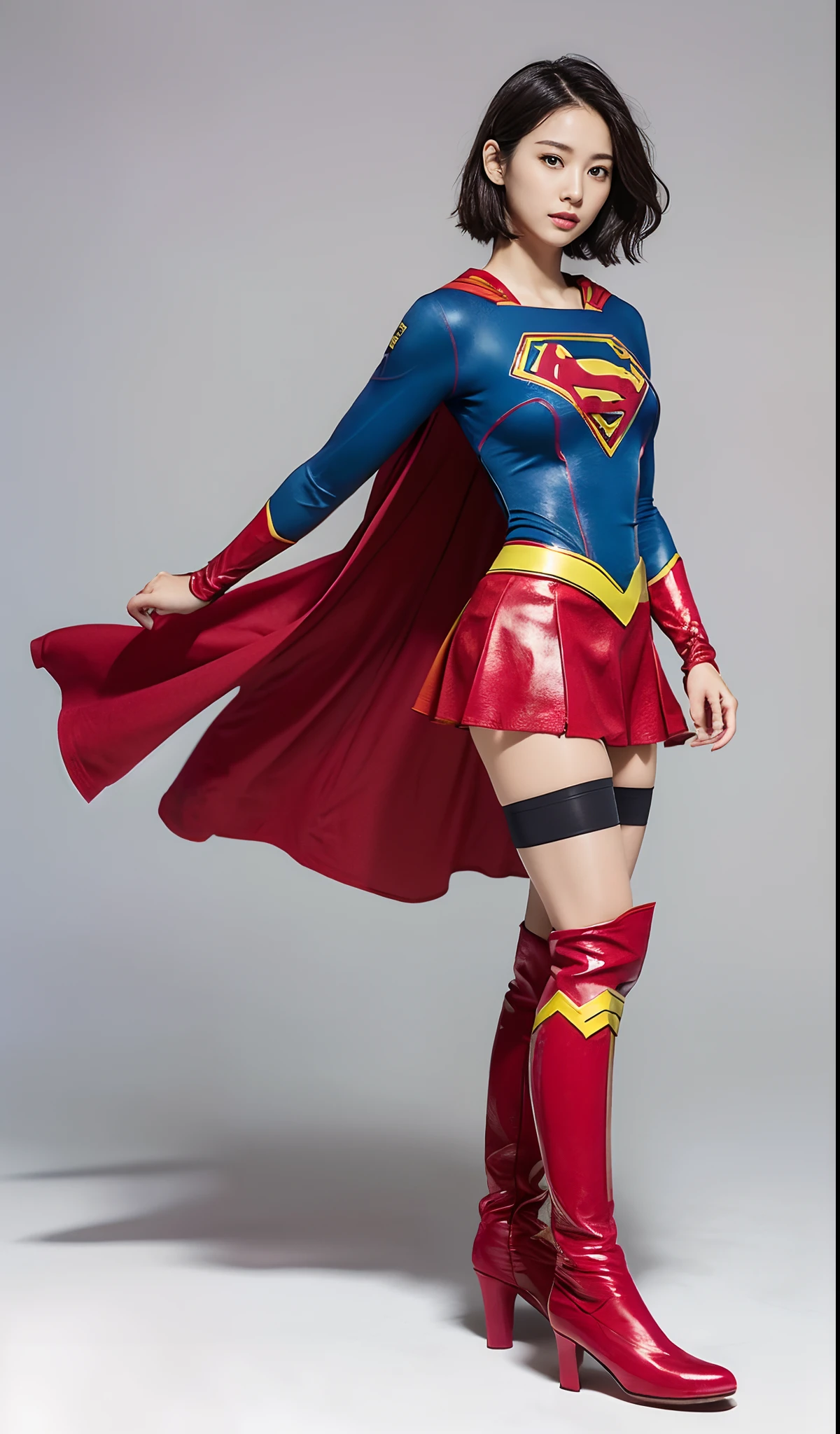 japanes、Cute Beautiful Girl、closing eye、fainting、distressed look、My crotch hurts、Suffering、Done、defeated、Defeated by enemies、(((Wear black tights on your beautiful legs.)))、(((beauty legs)))、(((Painful look)))、((((Make the most of the original image)))、(((Supergirl Costume)))、(((Beautiful short hair、The hair)))、(((Suffering)))、(((Feet must necessarily be worn with black tights)))、(((You need to wear red boots)))、((Top image quality、8K))、((top-quality、8K、masterpiece:1.3))、(((Keep your background simple)))、Crisp focus:1.2、Beautiful woman with perfect body shape:1.4、Slender Abs:1.2、a wet body:1.5、Highly detailed facial and skin texture、8K、Keep your background simple