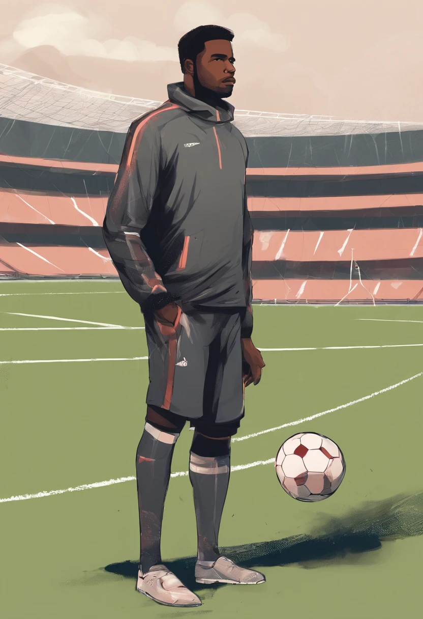 a black man standing on a soccer field, he is a coach soccer