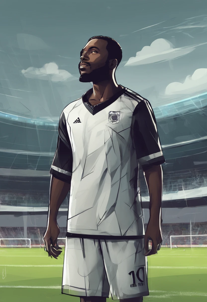 a black man standing on a soccer field, he is a coach soccer