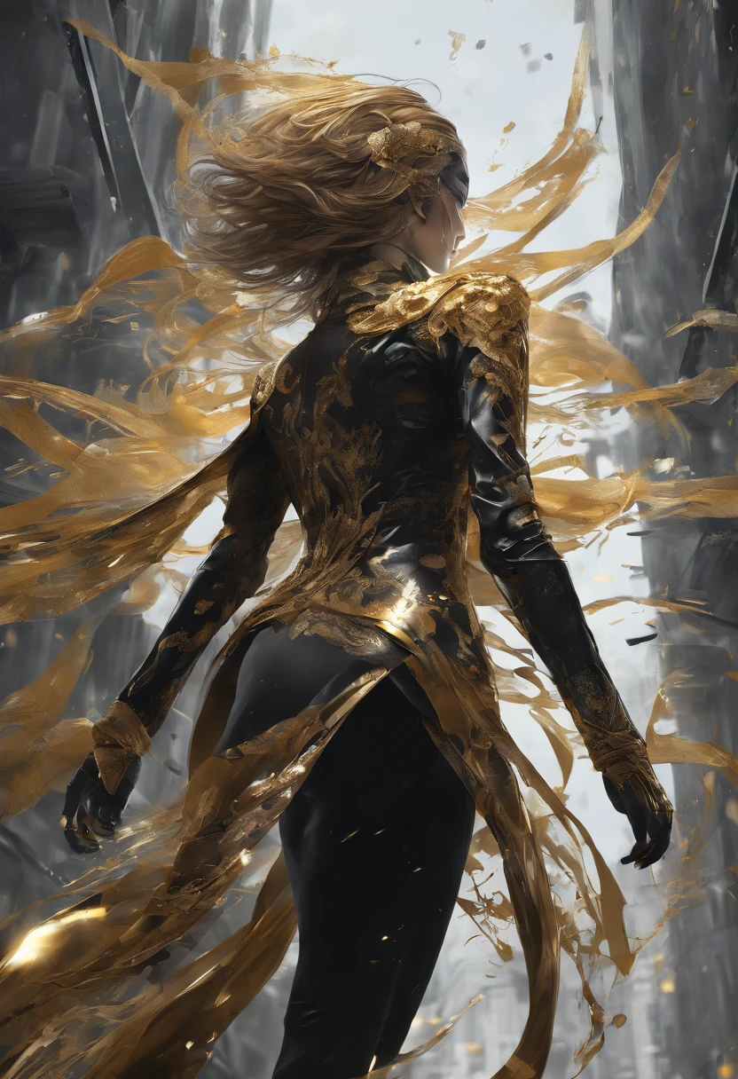 beautiful Caucasian woman, shoulder length messy hair, black an gold pvc catsuit, happy, Full body, Beautiful anime waifu style girl, hyperdetailed painting, luminism, art by Carne Griffiths and Wadim Kashin concept art, 4k resolution, fractal isometrics details bioluminescence , 3d render, octane render, intricately detailed , cinematic, trending on artstation Isometric Centered hyperrealistic cover photo awesome full color, hand drawn , gritty, realistic mucha , intricate, hit definition , cinematic,Rough sketch, bold lines, on paper,