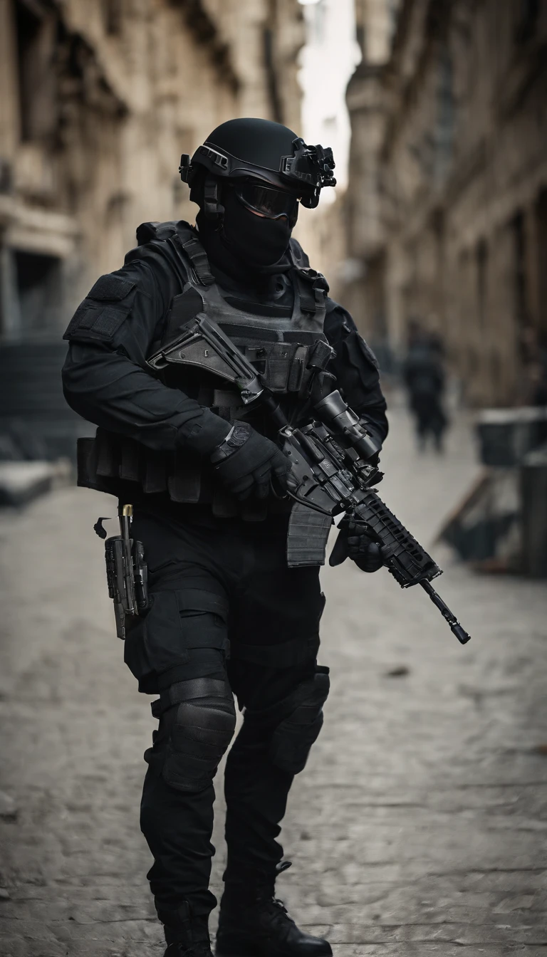 (Best quality,4K,8K,A high resolution,Masterpiece:1.2),Ultra-detailed,(Realistic,Photorealistic,photo-realistic:1.37), One of them wore a black SWAT uniform,Man in black helmet, A man in a black mask holds a gun, Air rifle CQB, French Special Operations, realistic soldiers, Soldiers in tactical equipment, tactical gear, cinematic —ar 16:9, realistic military equipment, Tactical armor, Black tactical equipment, combat outfit, Futuristic soldier costume, special forces security(Best quality,4K,8K,A high resolution,Masterpiece:1.2),Ultra-detailed,(Realistic,Photorealistic,photo-realistic:1.37), One of them wore a black SWAT uniform,Man in black helmet, A man wearing a black skull mask holds a gun, assault rifle,CQB, French Special Operations, realistic soldiers, Soldiers in tactical equipment, tactical gear, cinematic —ar 16:9, realistic military equipment, Tactical armor, Black tactical equipment, combat outfit, Futuristic soldier costume, special forces security,FBI official,Zombie crisis,Zombie background,There was chaos,Police shoot at zombies
