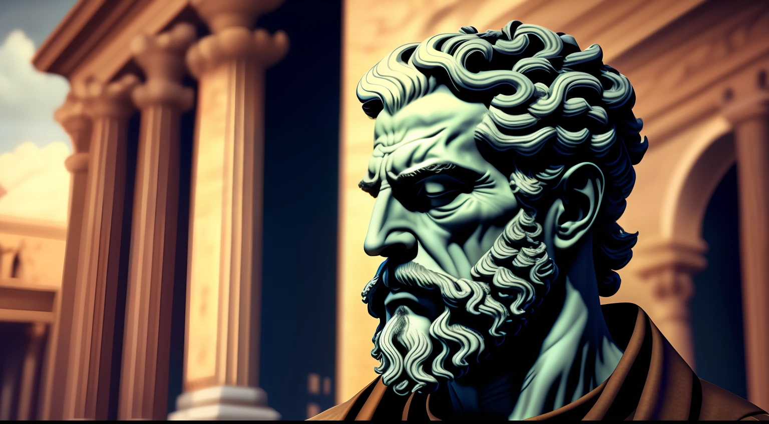 Arafed um homem com uma barba, Stoic face, Divine and Stoic, estóicismo, Stoic and calm, Stoic attitude, Stoic facial expression, Retrato, stoic, Stoic Pose, grego antiga, realista, 1920x1080, 4k,