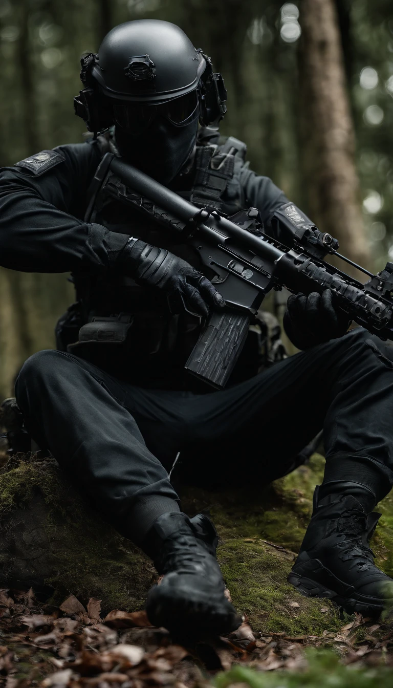 (Best quality,4K,8K,A high resolution,Masterpiece:1.2),Ultra-detailed,(Realistic,Photorealistic,photo-realistic:1.37), One of them wore a black SWAT uniform，Man in black helmet, A man in a black mask holds a gun, Air rifle CQB, French Special Operations, realistic soldiers, Soldiers in tactical equipment, tactical gear, cinematic —ar 16:9, realistic military equipment, Tactical armor, Black tactical equipment, combat outfit, Futuristic soldier costume, special forces security(Best quality,4K,8K,A high resolution,Masterpiece:1.2),Ultra-detailed,(Realistic,Photorealistic,photo-realistic:1.37), One of them wore a black SWAT uniform，Man in black helmet, A man wearing a black skull mask holds a gun, assault rifle，CQB, French Special Operations, realistic soldiers, Soldiers in tactical equipment, tactical gear, cinematic —ar 16:9, realistic military equipment, Tactical armor, Black tactical equipment, combat outfit, Futuristic soldier costume, special forces security，FBI official，Zombie crisis，Zombie background，There was chaos，Police shoot at zombies