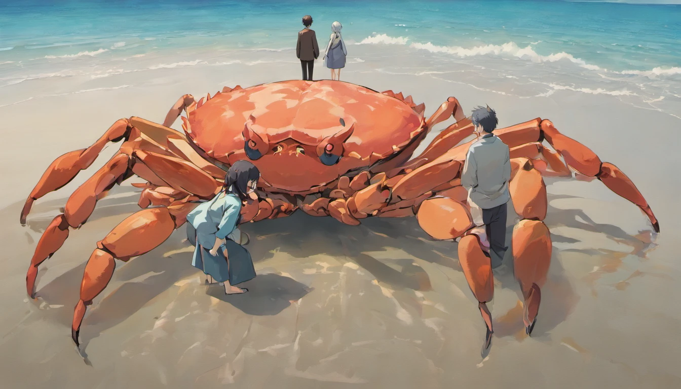crab, adaptability, uneven surface, beach, seabed, mud,

In the scene, a middle-aged man and a middle-aged woman stand by the shore, observing a group of active crabs. They marvel at how these creatures ingeniously utilize their body structure to adapt to the ever-changing and irregular environment.

The camera zooms in on the first two pairs of robust pincers, which are both sensitive and possess strong gripping power. With each contact, they firmly anchor themselves into the sediment. Meanwhile, the remaining four pairs of slender legs move gracefully, swiftly adjusting their posture to navigate the challenging and texture-rich surface with its undulating irregularities.