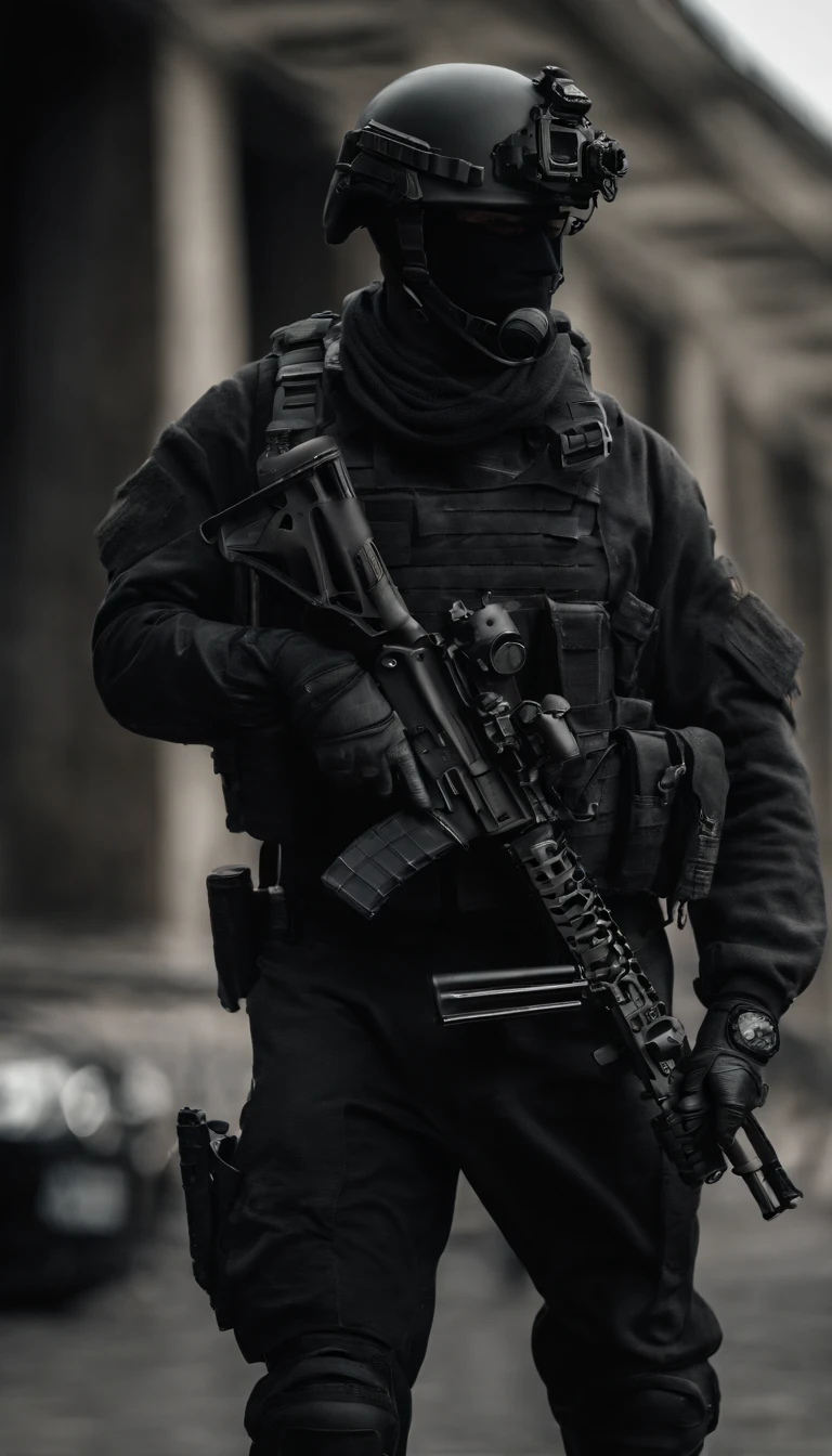 (Best quality,4K,8K,A high resolution,Masterpiece:1.2),Ultra-detailed,(Realistic,Photorealistic,photo-realistic:1.37), One of them wore a black SWAT uniform,Man in black helmet, A man in a black mask holds a gun, Air rifle CQB, French Special Operations, realistic soldiers, Soldiers in tactical equipment, tactical gear, cinematic —ar 16:9, realistic military equipment, Tactical armor, Black tactical equipment, combat outfit, Futuristic soldier costume, special forces security(Best quality,4K,8K,A high resolution,Masterpiece:1.2),Ultra-detailed,(Realistic,Photorealistic,photo-realistic:1.37), One of them wore a black SWAT uniform,Man in black helmet, A man wearing a black skull mask holds a gun, assault rifle,CQB, French Special Operations, realistic soldiers, Soldiers in tactical equipment, tactical gear, cinematic —ar 16:9, realistic military equipment, Tactical armor, Black tactical equipment, combat outfit, Futuristic soldier costume, special forces security,FBI official,Zombie crisis,Zombie background,There was chaos,Police shoot at zombies