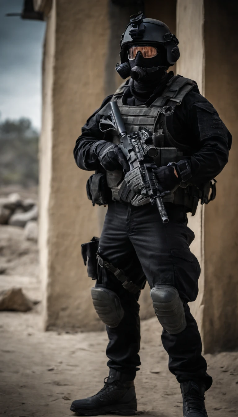 (Best quality,4K,8K,A high resolution,Masterpiece:1.2),Ultra-detailed,(Realistic,Photorealistic,photo-realistic:1.37), One of them wore a black SWAT uniform,Man in black helmet, A man in a black mask holds a gun, Air rifle CQB, French Special Operations, realistic soldiers, Soldiers in tactical equipment, tactical gear, cinematic —ar 16:9, realistic military equipment, Tactical armor, Black tactical equipment, combat outfit, Futuristic soldier costume, special forces security(Best quality,4K,8K,A high resolution,Masterpiece:1.2),Ultra-detailed,(Realistic,Photorealistic,photo-realistic:1.37), One of them wore a black SWAT uniform,Man in black helmet, A man wearing a black skull mask holds a gun, assault rifle,CQB, French Special Operations, realistic soldiers, Soldiers in tactical equipment, tactical gear, cinematic —ar 16:9, realistic military equipment, Tactical armor, Black tactical equipment, combat outfit, Futuristic soldier costume, special forces security,FBI official,Zombie crisis,Zombie background,There was chaos,Police shoot at zombies