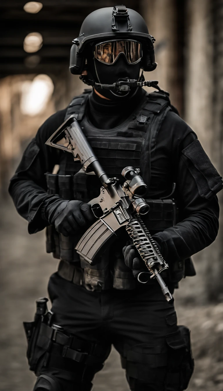 (Best quality,4K,8K,A high resolution,Masterpiece:1.2),Ultra-detailed,(Realistic,Photorealistic,photo-realistic:1.37), One of them wore a black SWAT uniform,Man in black helmet, A man in a black mask holds a gun, Air rifle CQB, French Special Operations, realistic soldiers, Soldiers in tactical equipment, tactical gear, cinematic —ar 16:9, realistic military equipment, Tactical armor, Black tactical equipment, combat outfit, Futuristic soldier costume, special forces security(Best quality,4K,8K,A high resolution,Masterpiece:1.2),Ultra-detailed,(Realistic,Photorealistic,photo-realistic:1.37), One of them wore a black SWAT uniform,Man in black helmet, A man wearing a black skull mask holds a gun, assault rifle,CQB, French Special Operations, realistic soldiers, Soldiers in tactical equipment, tactical gear, cinematic —ar 16:9, realistic military equipment, Tactical armor, Black tactical equipment, combat outfit, Futuristic soldier costume, special forces security,??? official,Zombie crisis,Zombie background,There was chaos,Police shoot at zombies