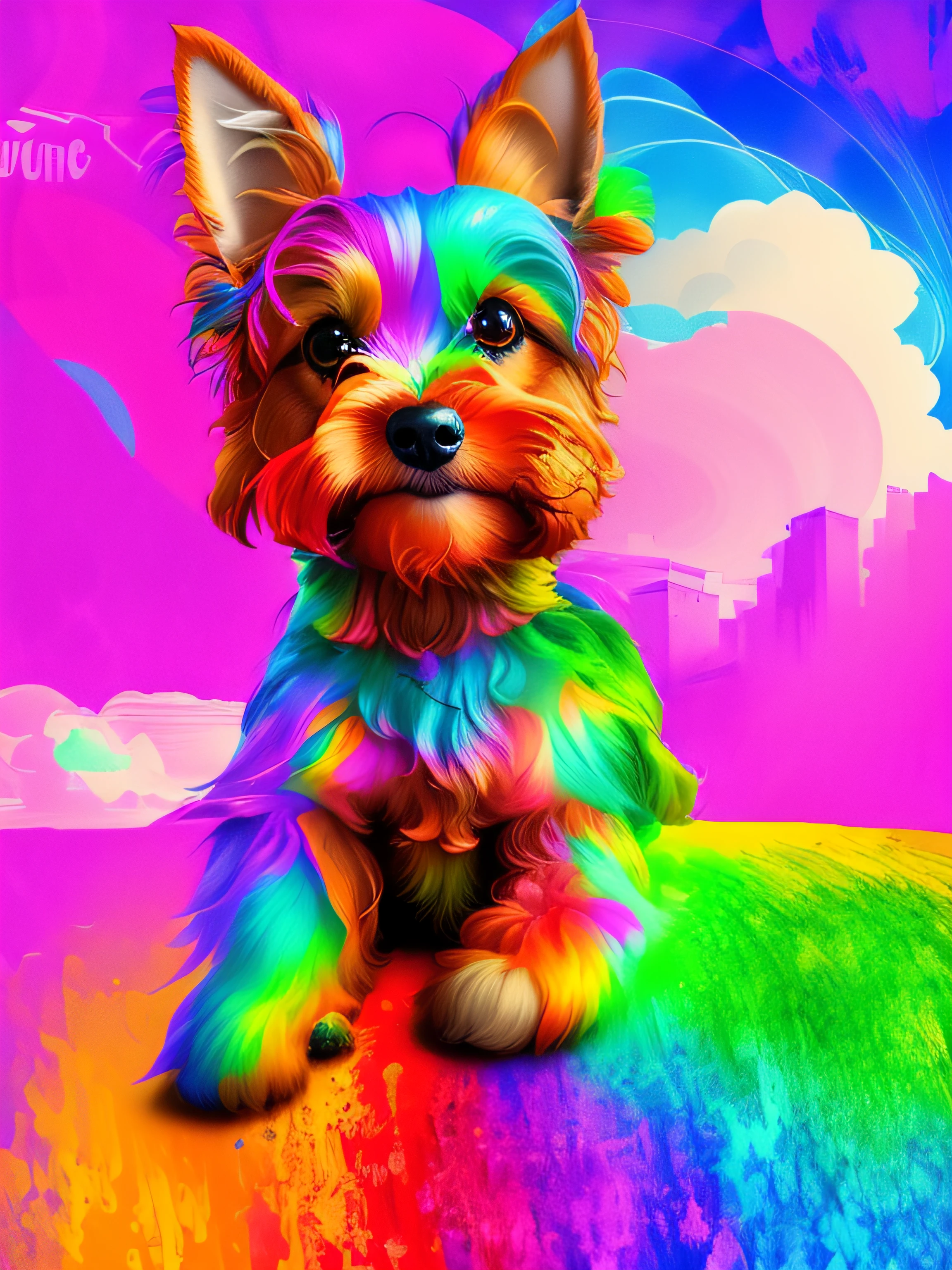 ((Yorkishire Terrier)), pintura de tintas neon vibrantes, Pintura digital vibrante, Arte digital vibrante, arte colorida, Arte de Alessandro Pautasso, arte vibrante dos desenhos animados, Jen Bartel, arte digital colorida, pintura colorida, pintura digital colorida, Arte digital hiper colorida, tinta vibrante, arte digital colorida, desenho colorido, vibrant fan art