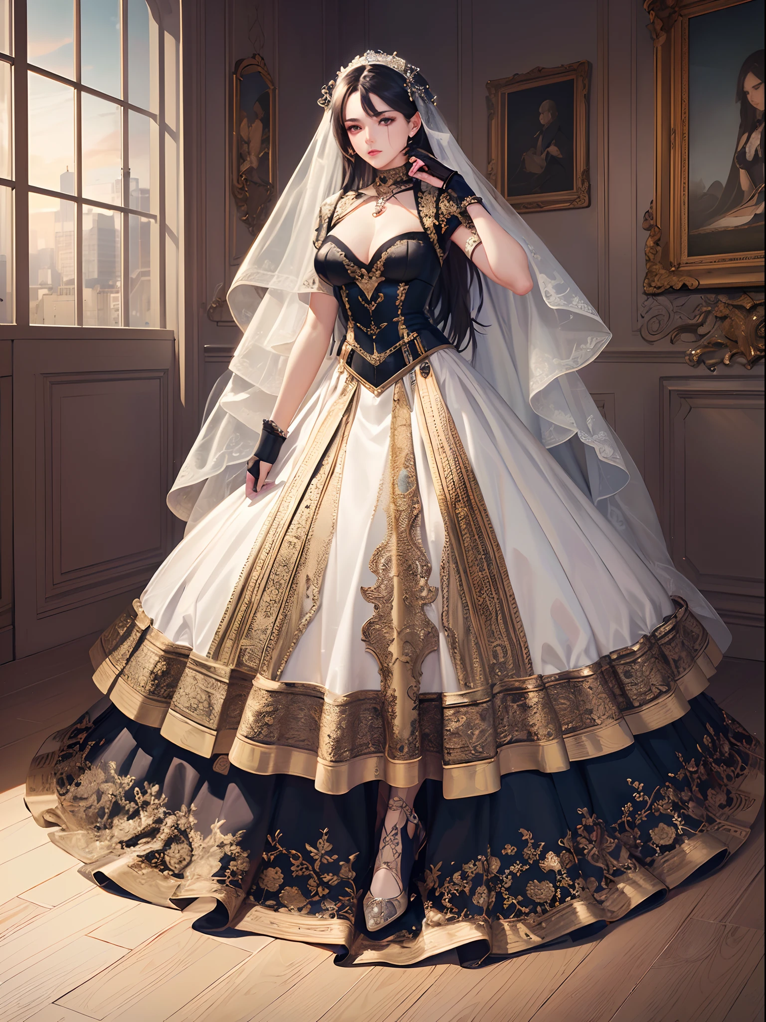 ((Finest quality)),(超A high resolution),(ultra-detailliert),(Meticulous portrayal),((Best CG)),(Finest works of art),Ultra-Precision Art,The art of astounding depiction,Contemporary art, (Female Fashion Model),Fashion Leader,Clean face,Hoop Dresses,toned body,