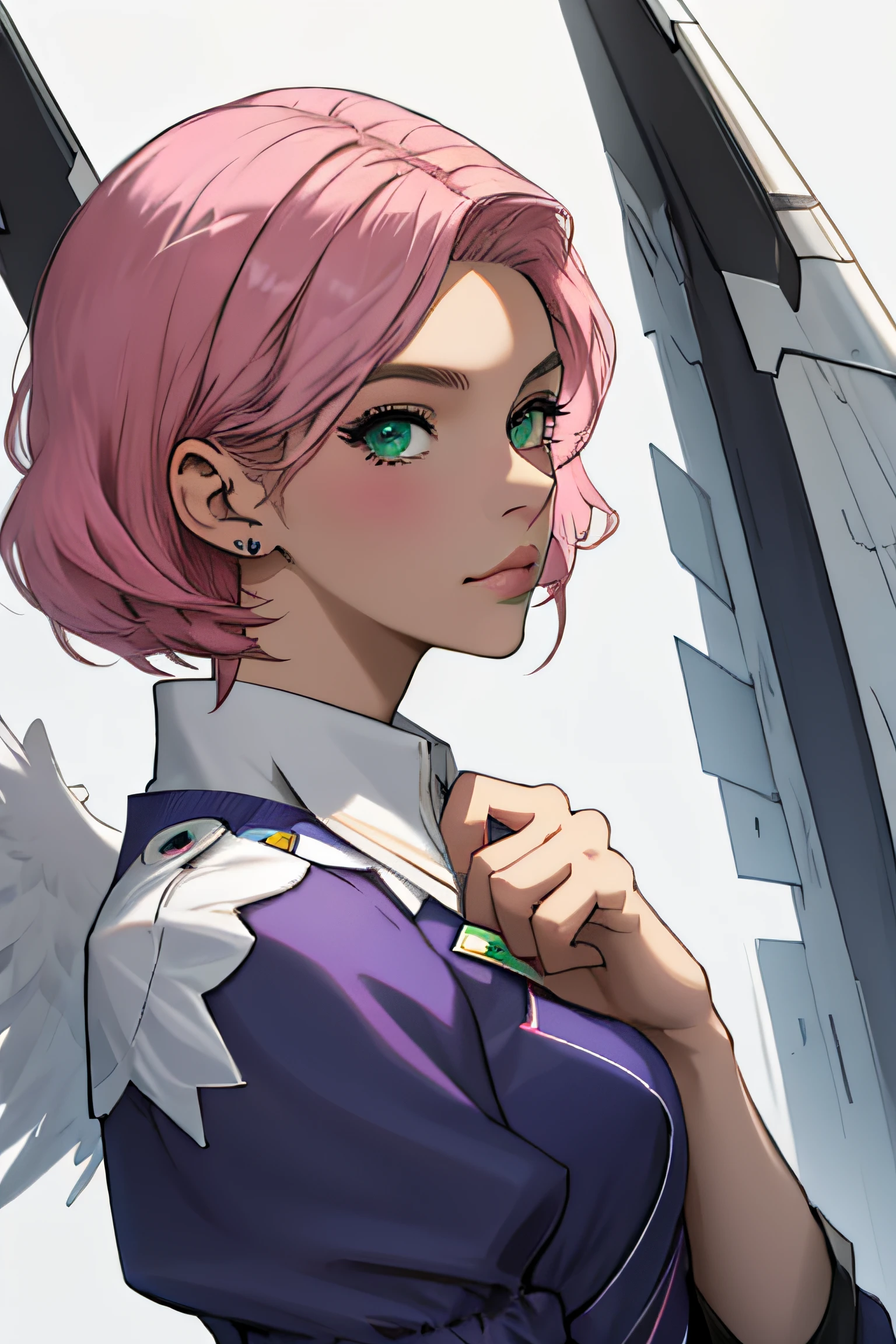Alisa bosconovitch, melhor qualidade, contemporary, estilo plano, minimalismo, Green Eyes Flat Illustration, cabelo rosa, cabelo curto, cabelos multicoloridos, Camisa Preta, mechanical wings, Head Portrait Close-U, peito pontudo, decote, super decote, middlebreasts, Tekken，cabelo rosa pastel, 1girl, em quimono, hand-painted，Desenho de linha sem cor, colorida do yandere pastel, Tekken, Super cute pink hair girl with gothic makeup on the side, com roupa de empregada，figura esbelta，robusto，He sat on the floor，Vestido com roupas de empregada rosa e branco，cabelos muito curtos，com orelhas de gato，quadratic element，, kawaii cor-de-rosa na roupa da era de 1910, Alisa Bosconovich pink lips, no estilo da paleta de cores suave aurorapunk, an anime illustration of his face, gifs animados, hand drawn animation, charming sketches, suave e brilhante, romantismo nebuloso, Estilo Superflat, fundo branco - ar 1:1 - niji 5 - estilo expressivo --s 50 ,Pink kawaii girl in the era of 1920s clothesPink eagles, vestindo uma camisa branca brilhante, no estilo da paleta de cores suave aurorapunk, an anime illustration of his face, gifs animados, hand drawn animation, charming sketches, suave e brilhante, romantismo nebuloso, Estilo Superflat, fundo branco - ar 1:1 - niji 5 - estilo expressivo --s 50, Absurdo, alto, ultra detalhados, (1girl:1.3), quebrar , Crie uma imagem com uma bela caligrafia