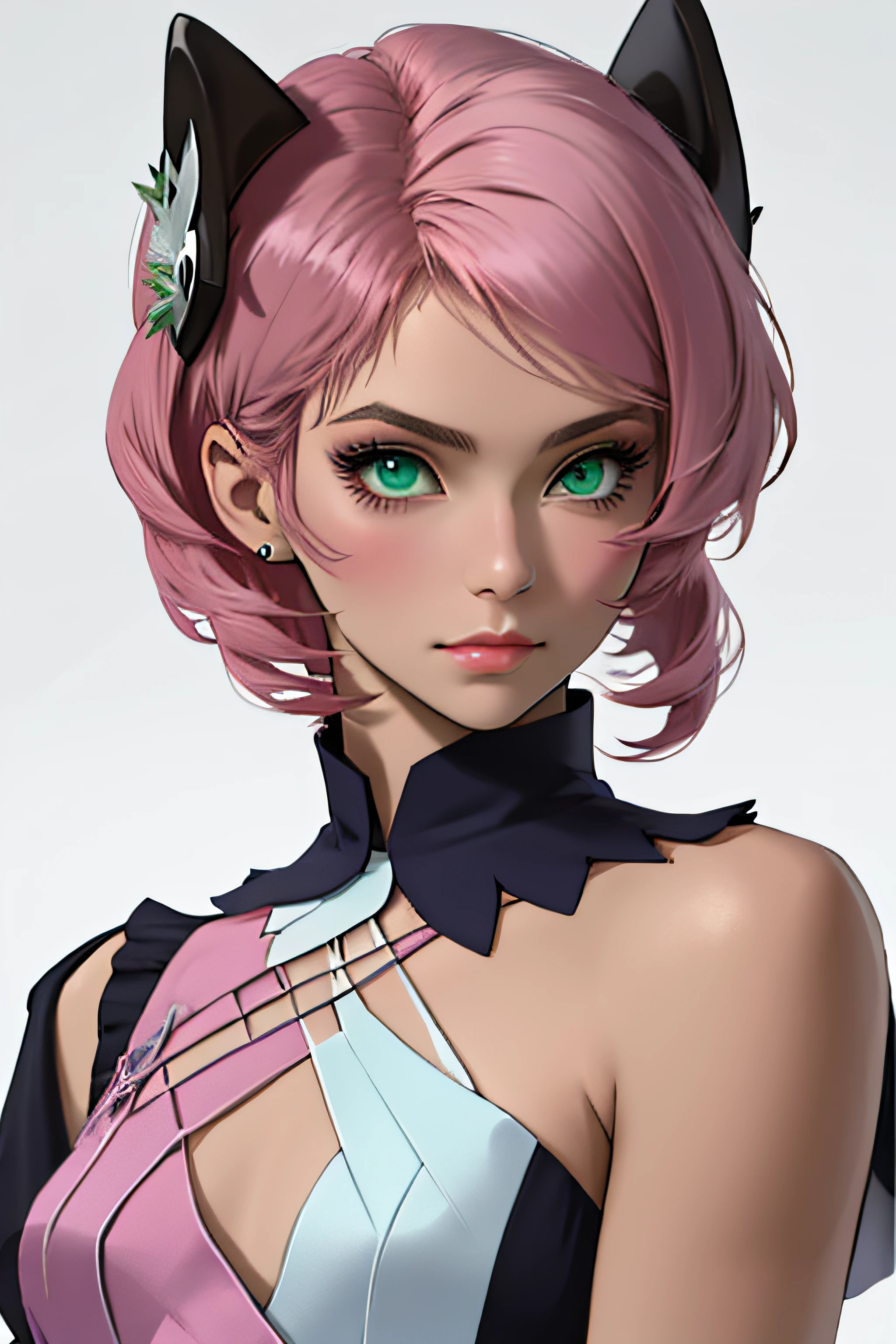 Alisa bosconovitch, melhor qualidade, contemporary, estilo plano, minimalismo, Green Eyes Flat Illustration, cabelo rosa, cabelo curto, cabelos multicoloridos, Camisa Preta, mechanical wings, Head Portrait Close-U, peito pontudo, decote, super decote, middlebreasts, Tekken，cabelo rosa pastel, 1girl, em quimono, hand-painted，Desenho de linha sem cor, colorida do yandere pastel, Tekken, Super cute pink hair girl with gothic makeup on the side, com roupa de empregada，figura esbelta，robusto，He sat on the floor，Vestido com roupas de empregada rosa e branco，cabelos muito curtos，com orelhas de gato，quadratic element，, kawaii cor-de-rosa na roupa da era de 1910, Alisa Bosconovich pink lips, no estilo da paleta de cores suave aurorapunk, an anime illustration of his face, gifs animados, hand drawn animation, charming sketches, suave e brilhante, romantismo nebuloso, Estilo Superflat, fundo branco - ar 1:1 - niji 5 - estilo expressivo --s 50 ,Pink kawaii girl in the era of 1920s clothesPink eagles, vestindo uma camisa branca brilhante, no estilo da paleta de cores suave aurorapunk, an anime illustration of his face, gifs animados, hand drawn animation, charming sketches, suave e brilhante, romantismo nebuloso, Estilo Superflat, fundo branco - ar 1:1 - niji 5 - estilo expressivo --s 50, Absurdo, alto, ultra detalhados, (1girl:1.3), quebrar , Crie uma imagem com uma bela caligrafia