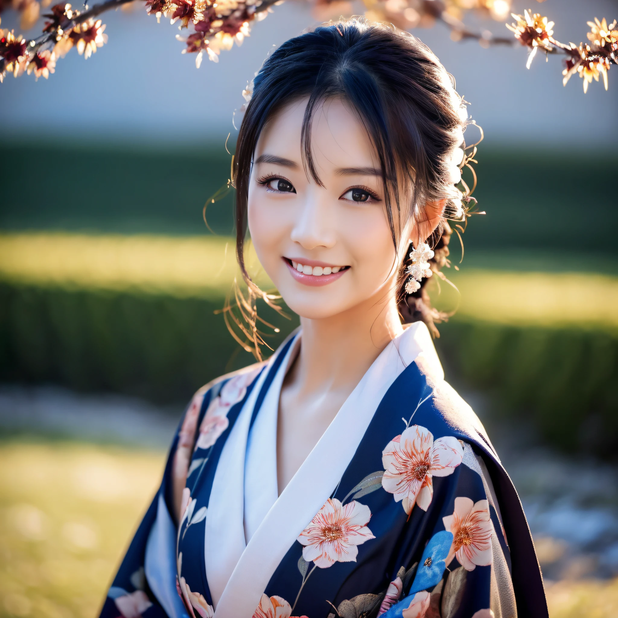 (Super beautiful woman in kimono)、((best qualtiy、8k masterpieces:1.3))、foco nítido:1.2、(ultra beautiful faces:1.0)、(shinny skin:1.0)、photos realistic、A dark-haired、Video Lighting、High-definition eyes and face、Video Lighting、Japanese actressl、from the front side、medium breasts、With a happy smile、Slender Abs Beauty、Whole body、wearing kimonos、In a snowy landscape