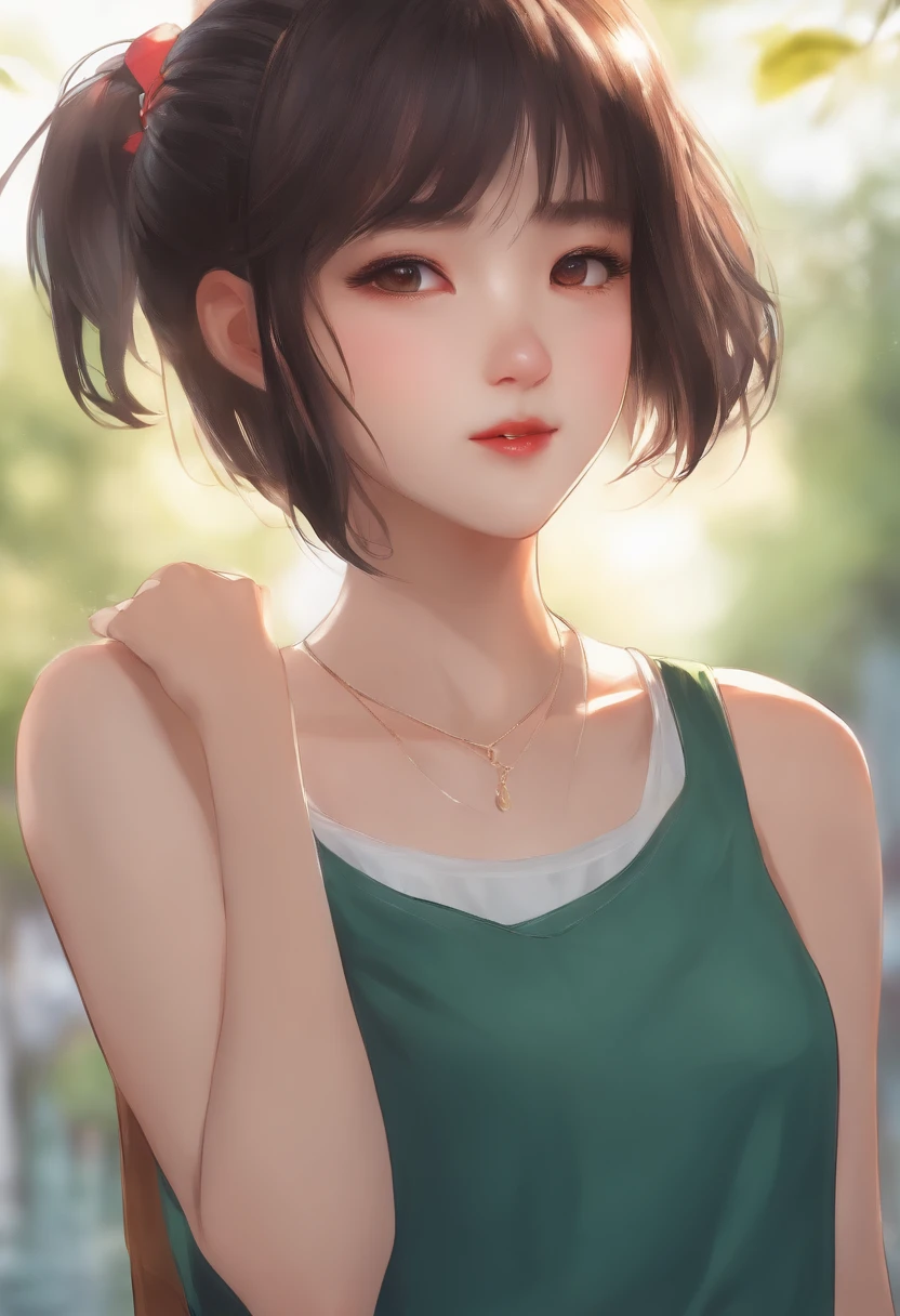 Junior High School Student Sleeveless Arms Up Short Hair Girl
