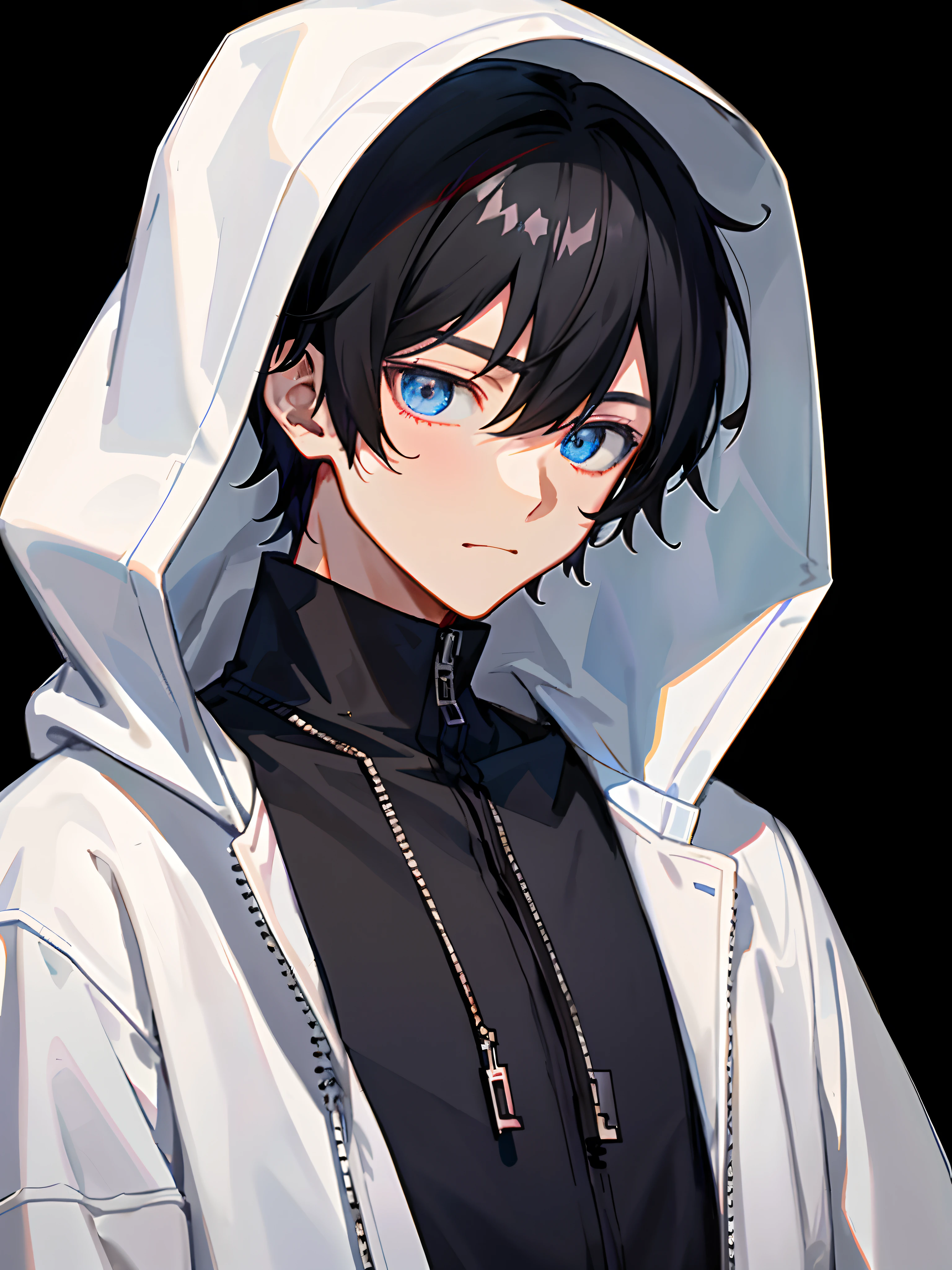 anime boy with black hair and blue eyes wearing a white hoodie, tall anime guy with blue eyes, young anime man, anime moe artstyle, male anime style, portrait gapmoe yandere grimdark, male anime character, key anime art, trigger anime artstyle, detailed anime character art, high quality anime artstyle, anime boy, anime style character