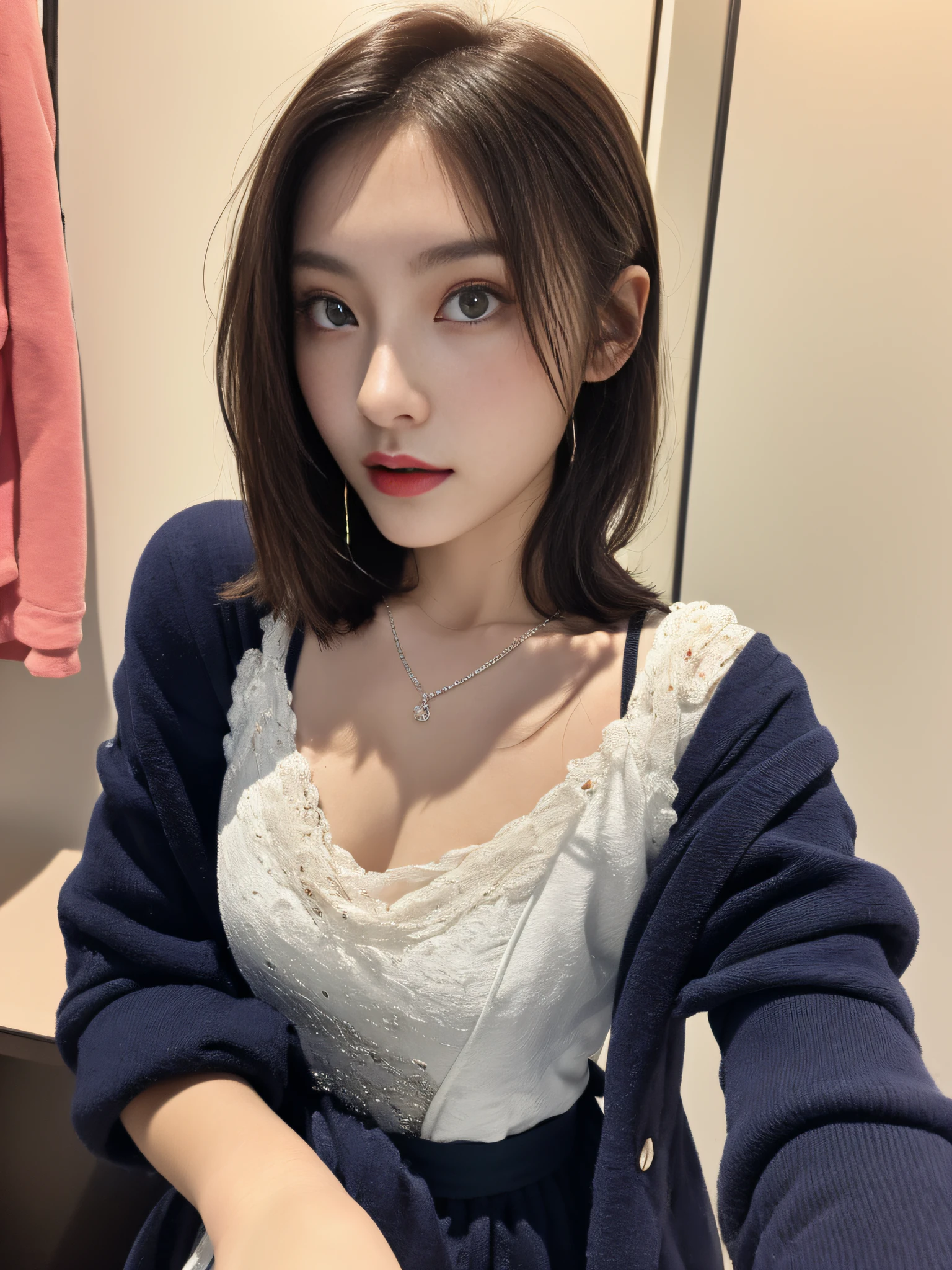 ,(tareme:1.4),kind eyes,huge breasts,(beautiful japanese woman:1.3),,straight hair,sweaty,look at viewer,off-the -shoulder,blouse,shiny skin,cleavage,fellatio gesture,at restroom stall,27 years old,