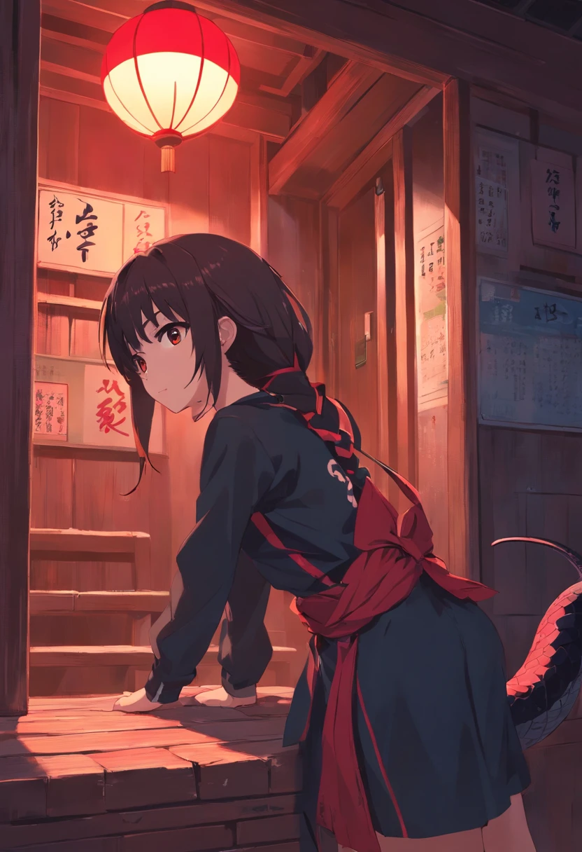 A red black-ringed snake,In the old house,Squinted eyes,Spit snake letters,Eerie light,Dark night,high high quality,fog atmosphere,(Chinese folk suspense supernatural comic book style
