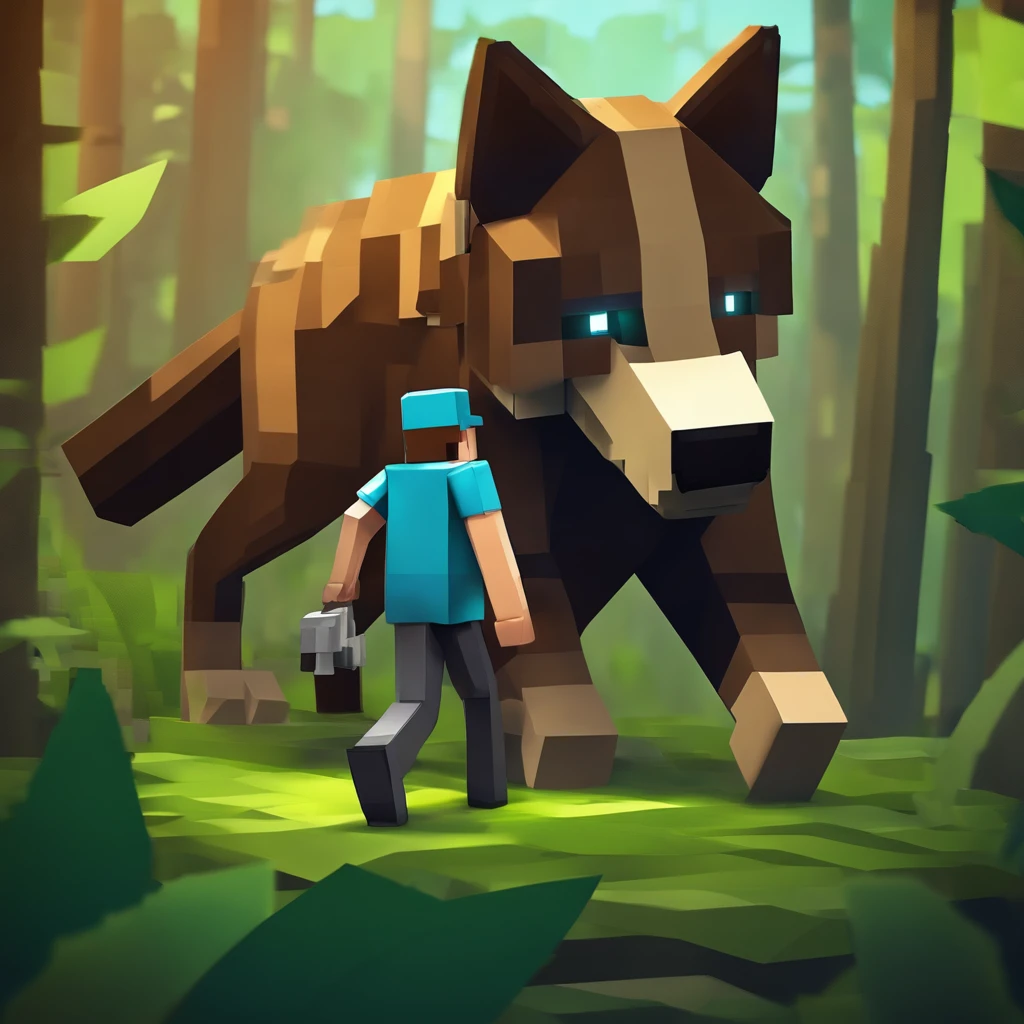 Personnage de Minecraft, Apparence DanTDM, Walking in a forest with your minecraft style wolf