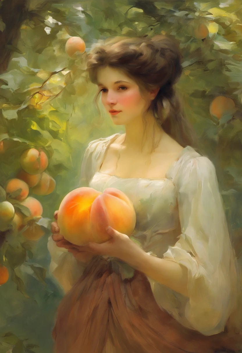 Girl with melons, based on the painting by the Russian painter Valentin Aleksandrovich Serov "Girl with Peaches"