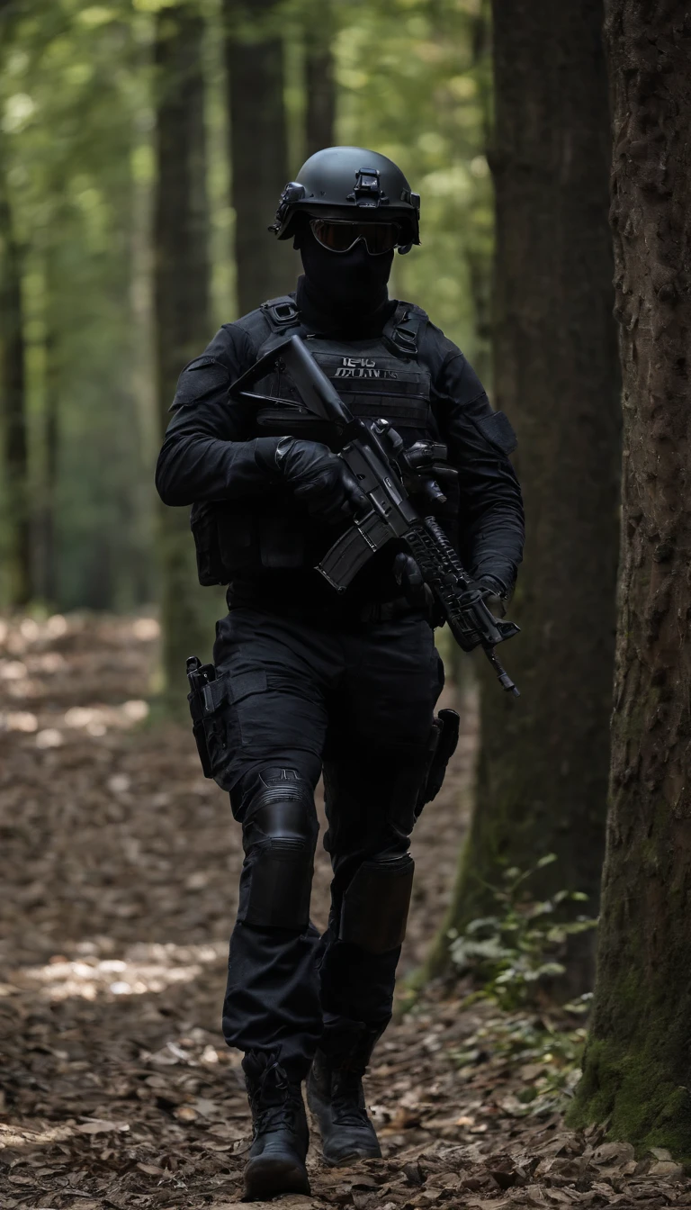 (Best quality,4K,8K,A high resolution,Masterpiece:1.2),Ultra-detailed,(Realistic,Photorealistic,photo-realistic:1.37), One of them wore a black SWAT uniform，Man in black helmet, A man in a black mask holds a gun, Air rifle CQB, French Special Operations, realistic soldiers, Soldiers in tactical equipment, tactical gear, cinematic —ar 16:9, realistic military equipment, Tactical armor, Black tactical equipment, combat outfit, Futuristic soldier costume, special forces security(Best quality,4K,8K,A high resolution,Masterpiece:1.2),Ultra-detailed,(Realistic,Photorealistic,photo-realistic:1.37), One of them wore a black SWAT uniform，Man in black helmet, A man wearing a black skull mask holds a gun, assault rifle，CQB, French Special Operations, realistic soldiers, Soldiers in tactical equipment, tactical gear, cinematic —ar 16:9, realistic military equipment, Tactical armor, Black tactical equipment, combat outfit, Futuristic soldier costume, special forces security，FBI official，Zombie crisis，Zombie background，There was chaos，Police shoot at zombies