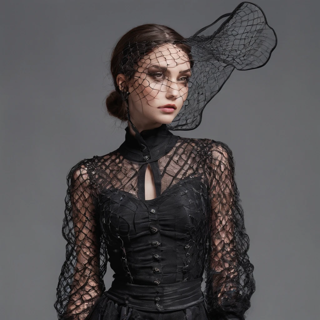 Girl in symbolic gothic net clothes
