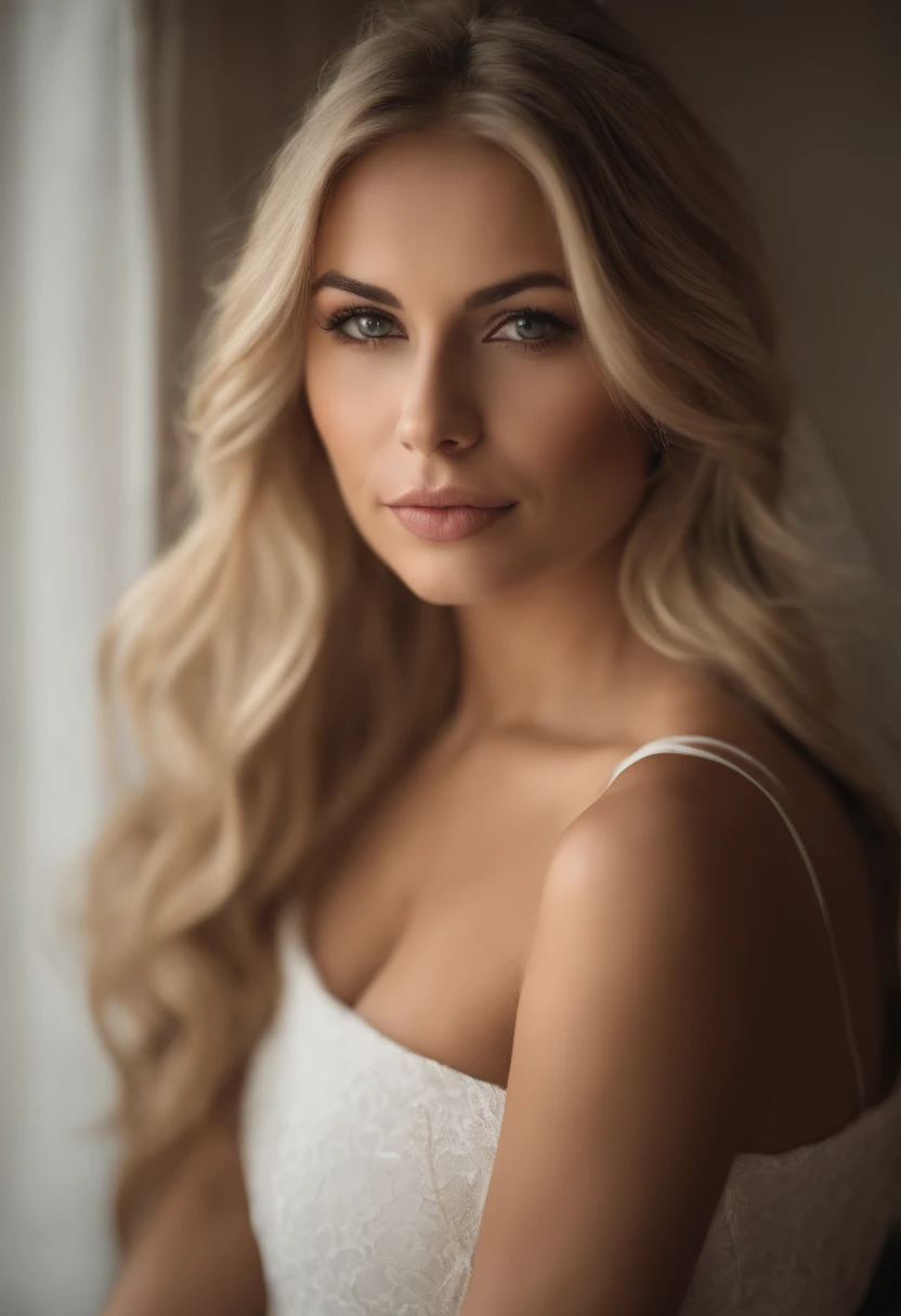 Portrait of a Girl, Sexy Girl with Brown Eyes, Portrait of de Corinne Kopf, Portrait of Krystal Boyd, Blonde Hair and Big Eyes, Selfie of a young woman, Makeup Without, Natural Makeup, Looking straight into the Camera, Face with Artgram, dezentes Makeup, Excellent full-length photo, In the room, Big breasts, Blonde milf, latina, Chest exposed, Shirtless