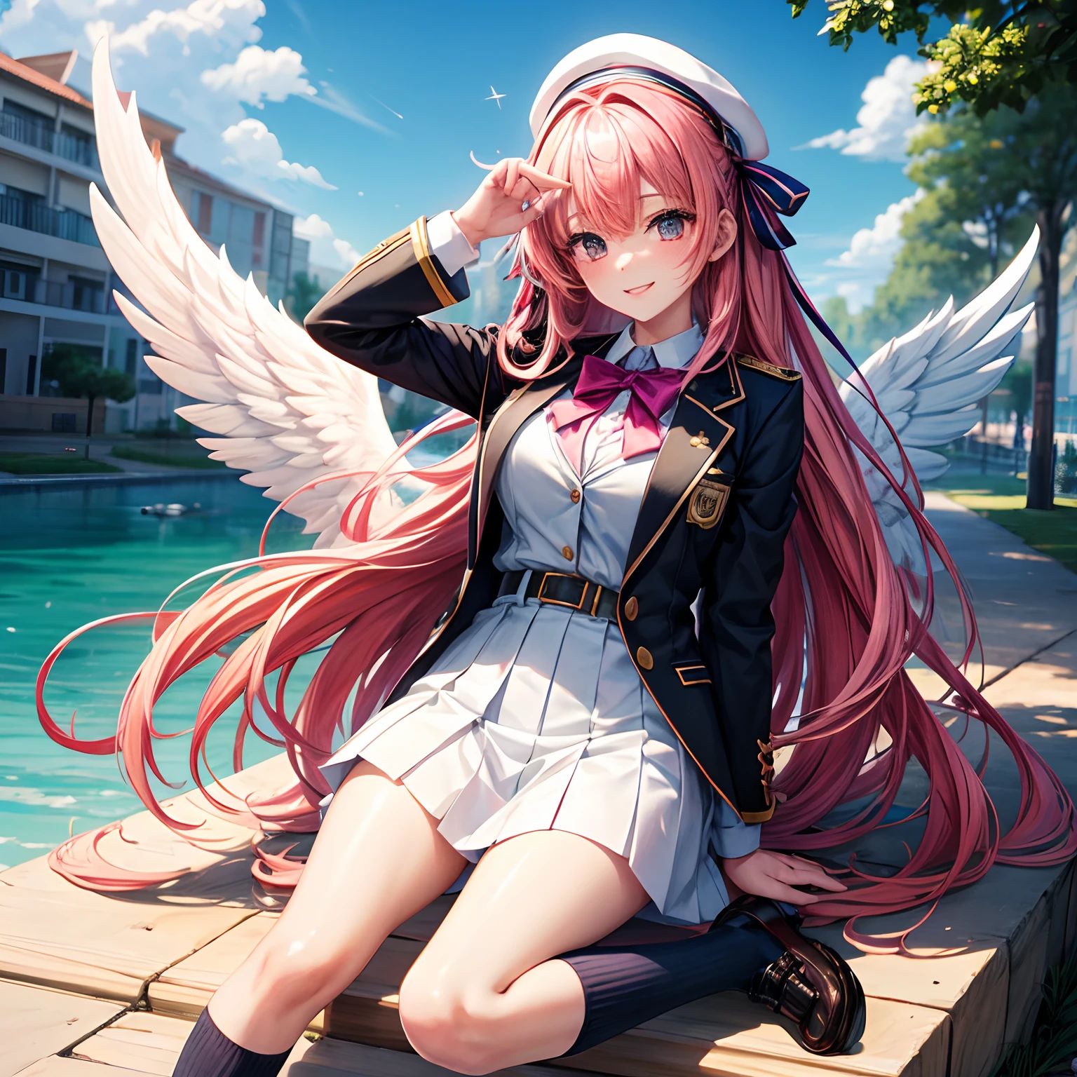 Beautiful girl with multicolored hair,She is an angel.、It's Yandere,harems,Multiple angels and beautiful girls are drawn,A smile,masterpiece,超A high resolution,Ribbon on uniform,Cute Blazer,Beautiful Beautiful Girl,Perfect Beautiful Girl,Excellent style,valley,Loose Socks,girl,