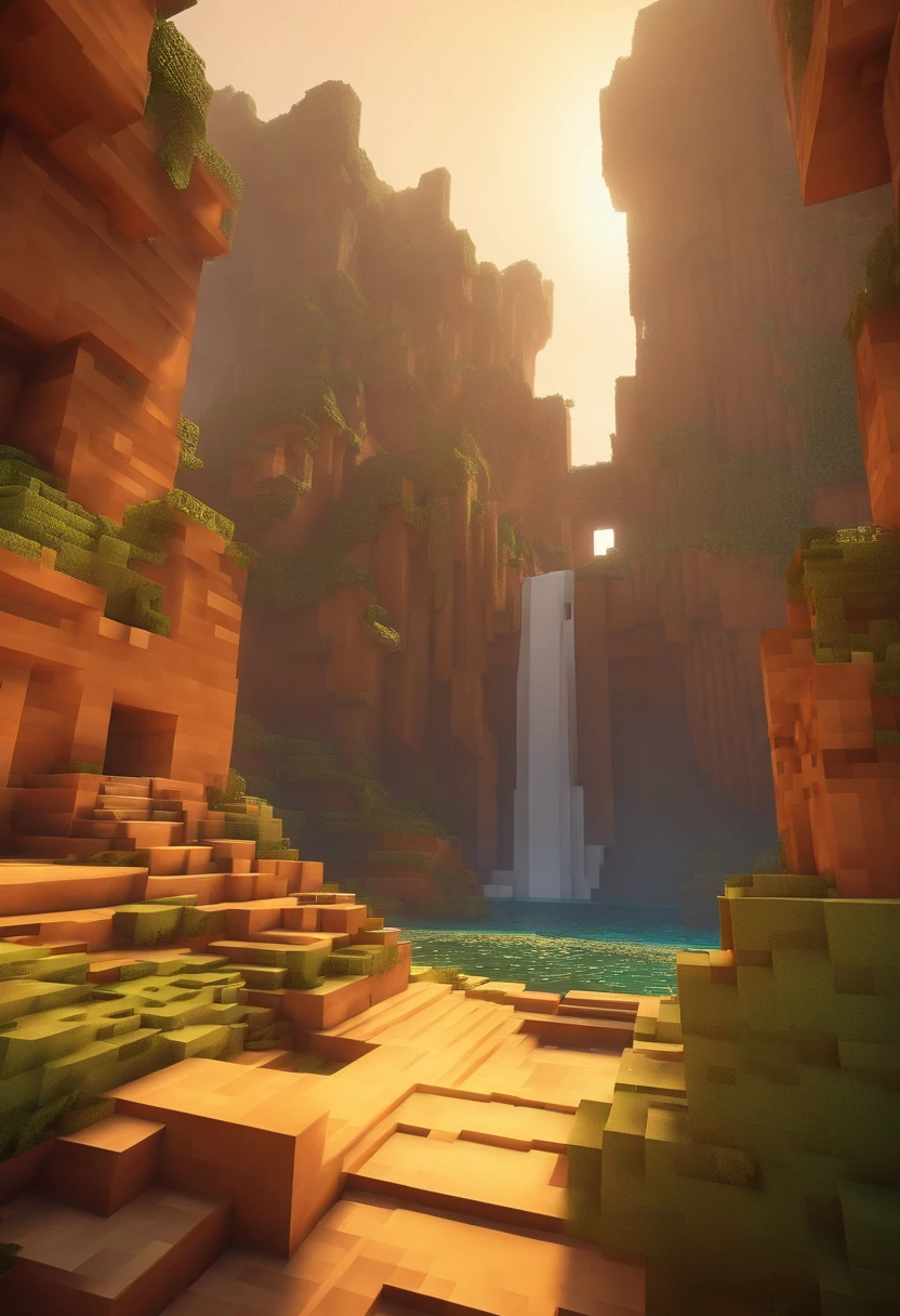 Minecraft 3D Arte Mega Steve, ajouter un personnage en bas dune cascade