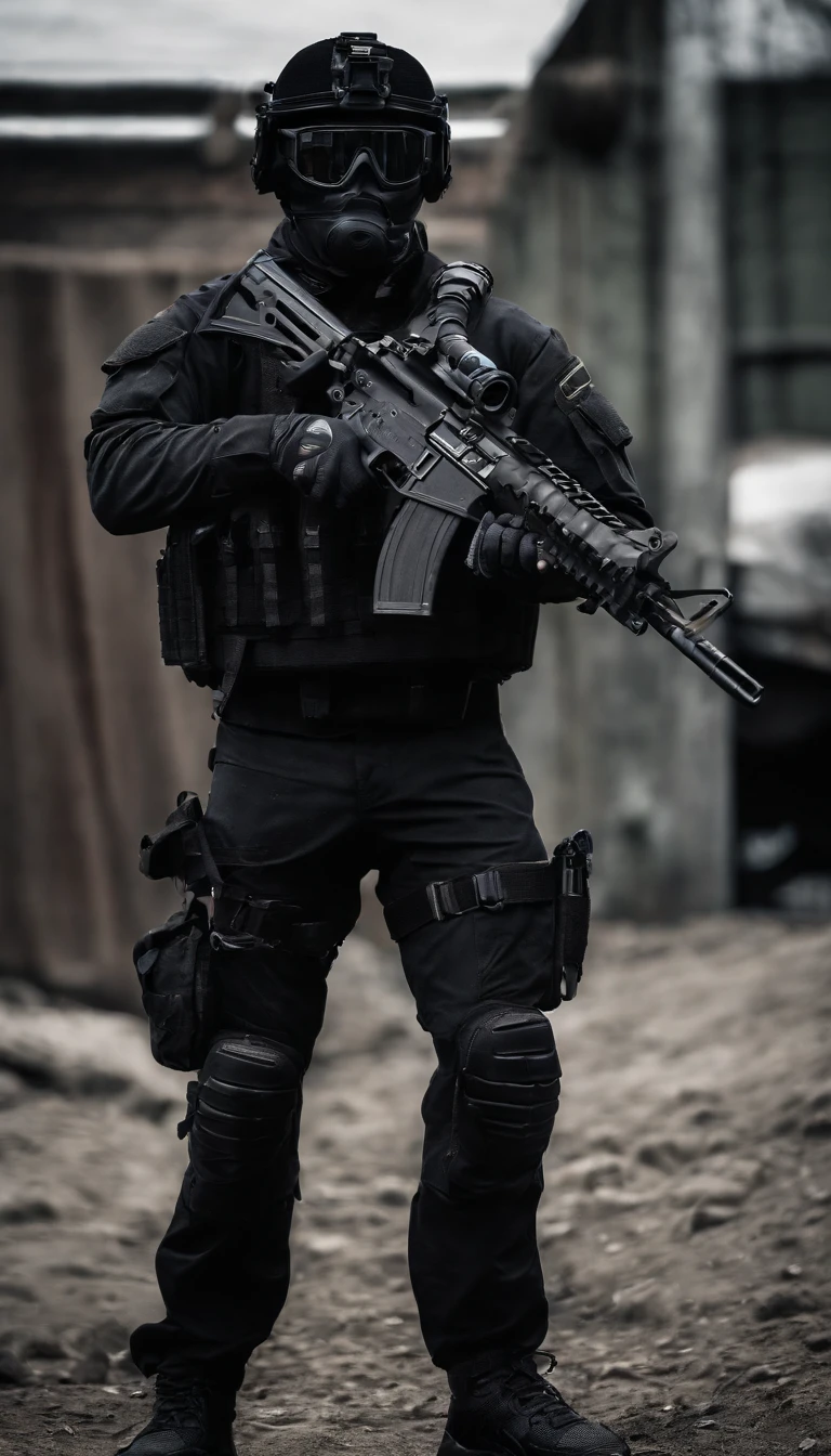 (Best quality,4K,8K,A high resolution,Masterpiece:1.2),Ultra-detailed,(Realistic,Photorealistic,photo-realistic:1.37), One of them wore a black SWAT uniform，Man in black helmet, A man in a black mask holds a gun, Air rifle CQB, French Special Operations, realistic soldiers, Soldiers in tactical equipment, tactical gear, cinematic —ar 16:9, realistic military equipment, Tactical armor, Black tactical equipment, combat outfit, Futuristic soldier costume, special forces security(Best quality,4K,8K,A high resolution,Masterpiece:1.2),Ultra-detailed,(Realistic,Photorealistic,photo-realistic:1.37), One of them wore a black SWAT uniform，Man in black helmet, A man wearing a black skull mask holds a gun, assault rifle，CQB, French Special Operations, realistic soldiers, Soldiers in tactical equipment, tactical gear, cinematic —ar 16:9, realistic military equipment, Tactical armor, Black tactical equipment, combat outfit, Futuristic soldier costume, special forces security，FBI official，Zombie crisis，Zombie background，There was chaos，Police shoot at zombies
