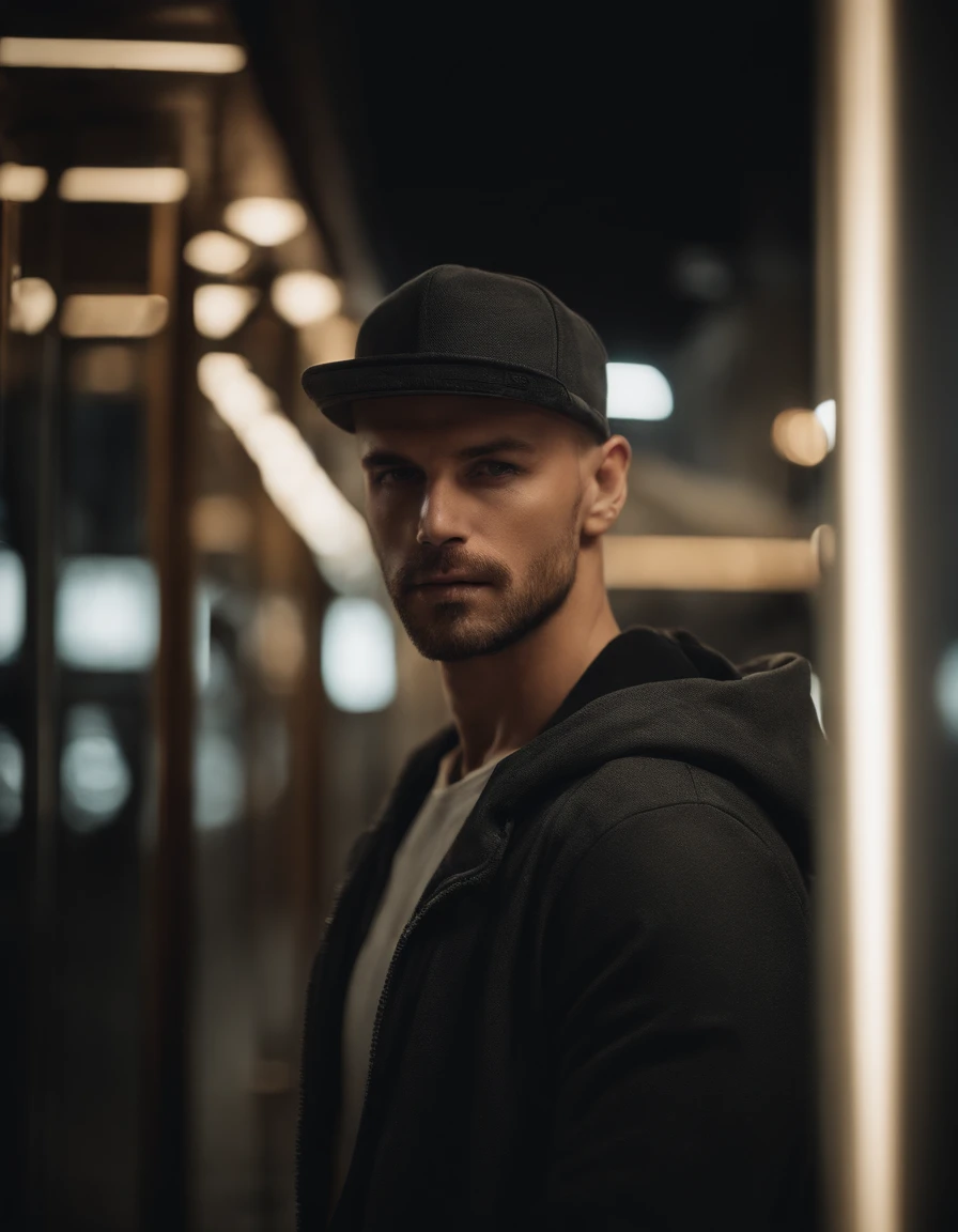 Cinematographic portrait, Haut du corps, visage, visage au public, (Reality :1.3), One of the most beautiful works of art in the world, Dressed in streetwear, A man looks into the camera, , beautifull detailed face, Realistic photos, CG,