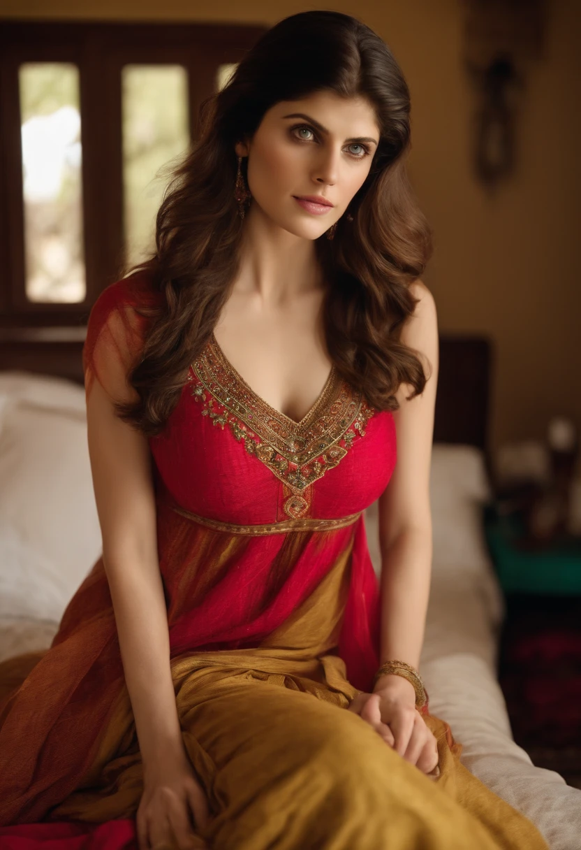 Alexandra Anna Daddario in afghan dress nude boobs in bed