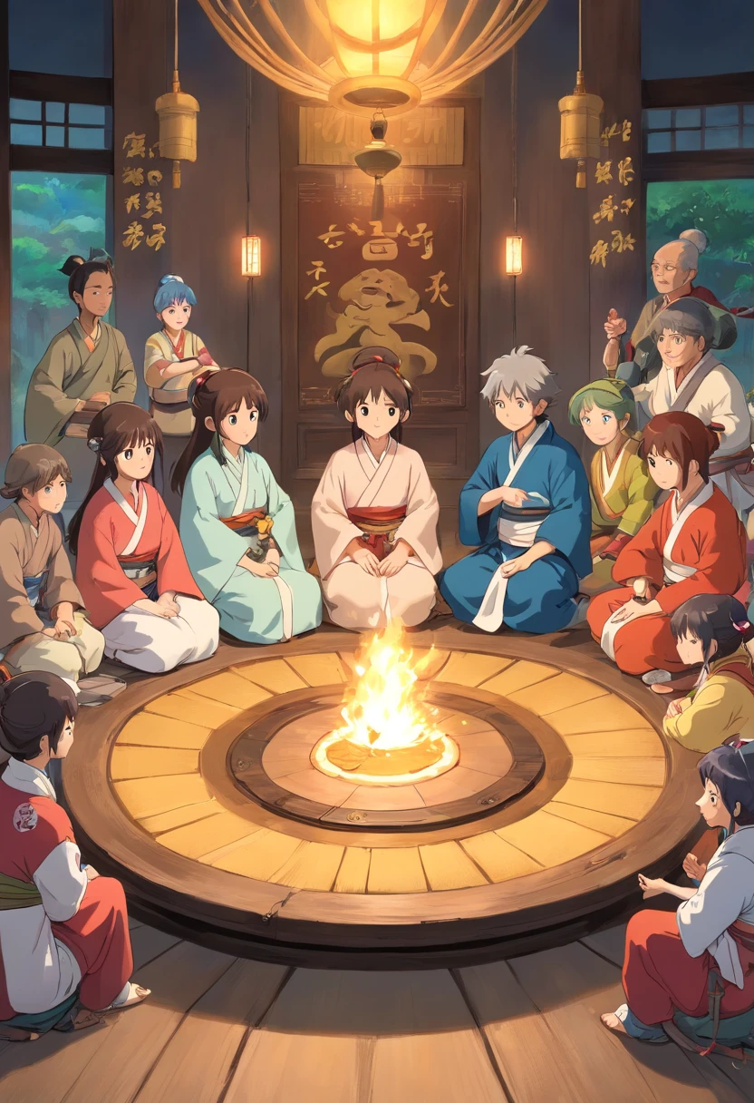 Men and women wear Zhuang costumes(Men and women sit in a circle,Look lively)
