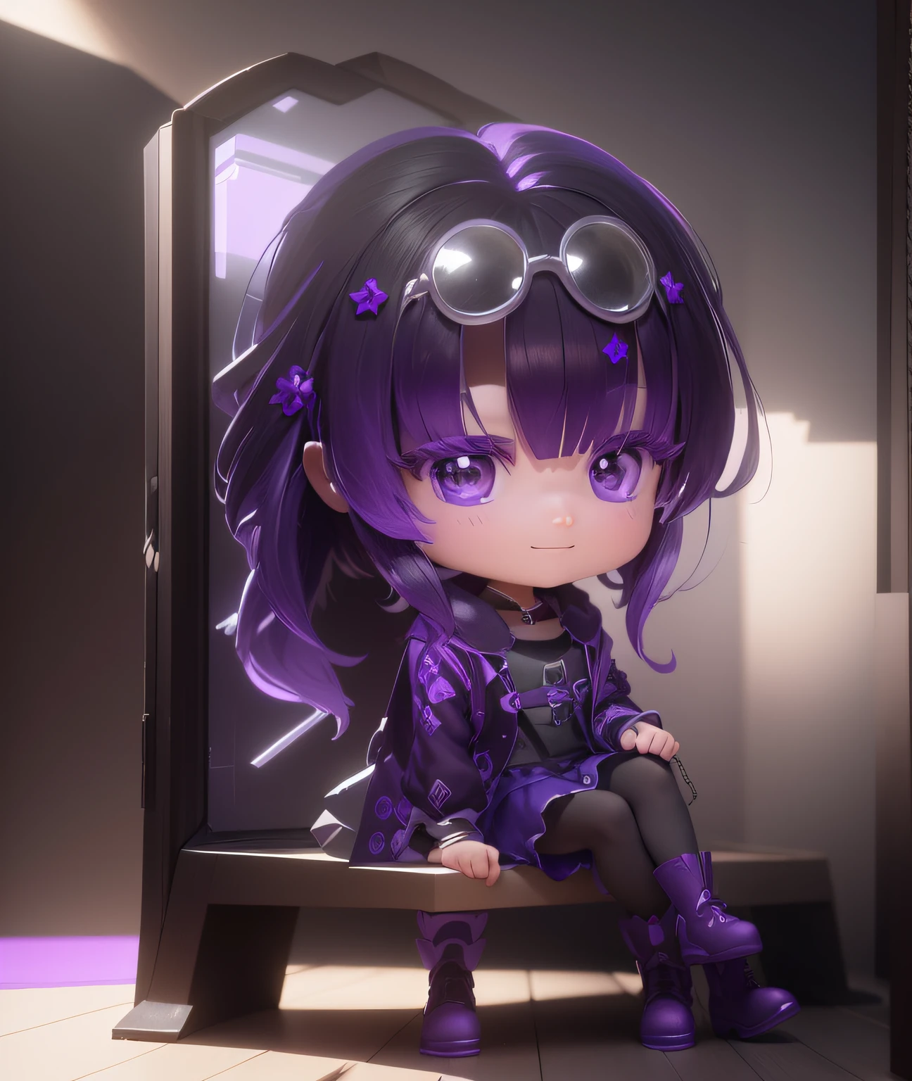 anime girl sitting on a bench in the rain, from arknights, anime moe artstyle, anime visual of a cute girl, guweiz, artwork in the style of guweiz, cute character, neo goth, shalltear bloodfallen, from girls frontline, shalltear from overlord, gapmoe yandere grimdark, portrait n - 9, masterpiece, cute girl, high detailed, purple hair, purple and black outfit