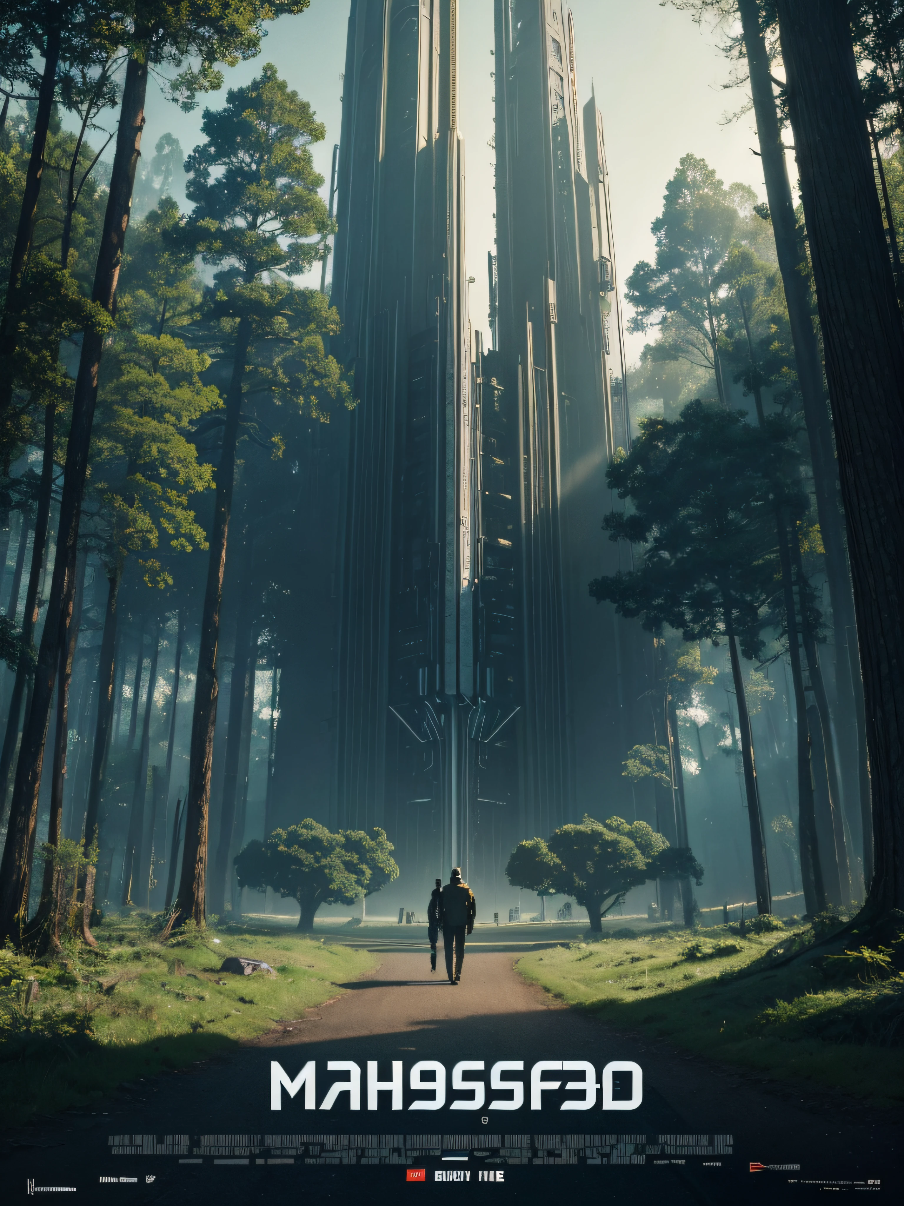 (Masterpiece, Best Quality), 8k Wallpaper, highly detailed, poster, vintage futuristic, 1960s, tree cybernetic sustainability and nature thriller cinematic movie poster, Bauhaus, shapes, lines, abstract, propaganda, mid century modern, movie poster, vintage,