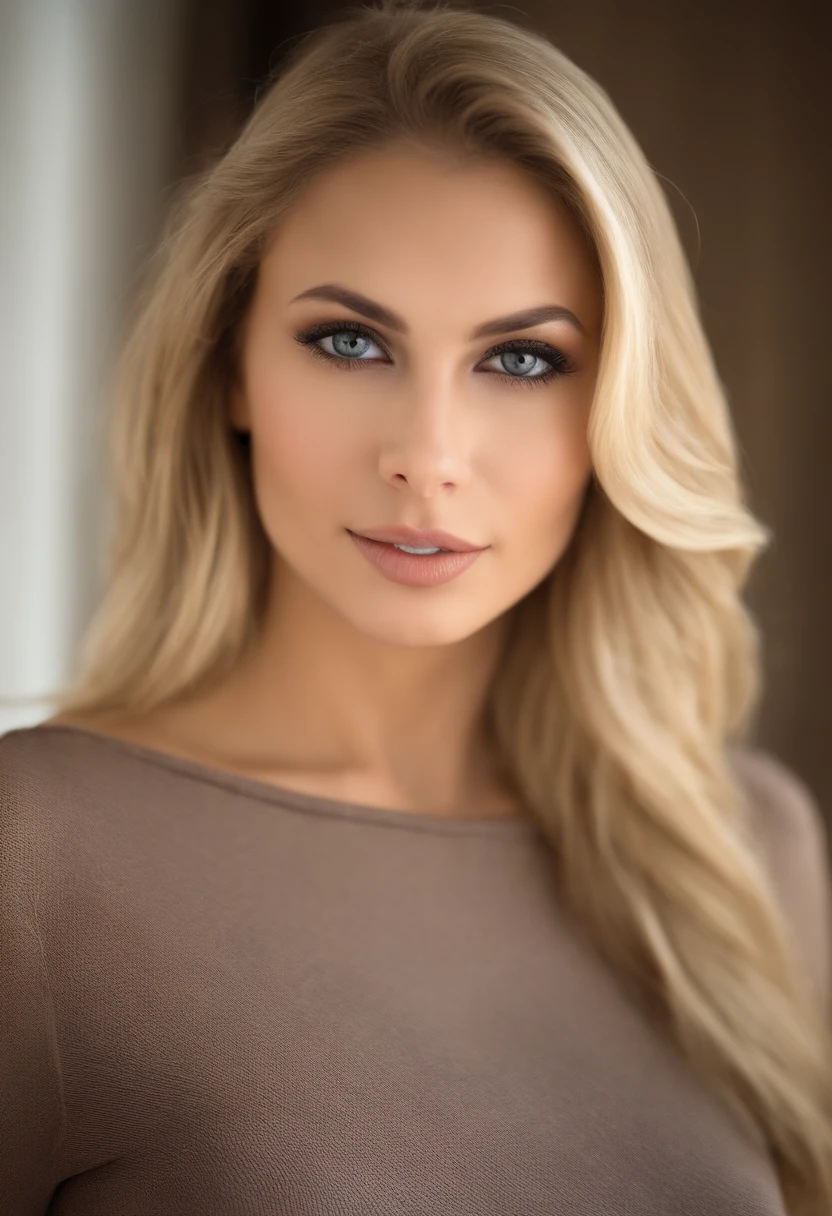 Portrait of a Girl, Sexy Girl with Brown Eyes, Portrait Decor in Kopf, Portrait of Krystal Boyd, Blonde Hair and Big Eyes, Selfie of a Young Woman, Makeup Without, Natural Makeup, Look straight into the Camera, Face with Artgram, dezentes Makeup, Great full-length photo, In the Room, Big Breasts, Blonde MILF, Latina, Chest exposed, Shirtless Shirt, 24-year-old blonde, HD portrait photo, natural, without shadows on face, detailed (texture, hair, shine, color), detailed glowing eyes