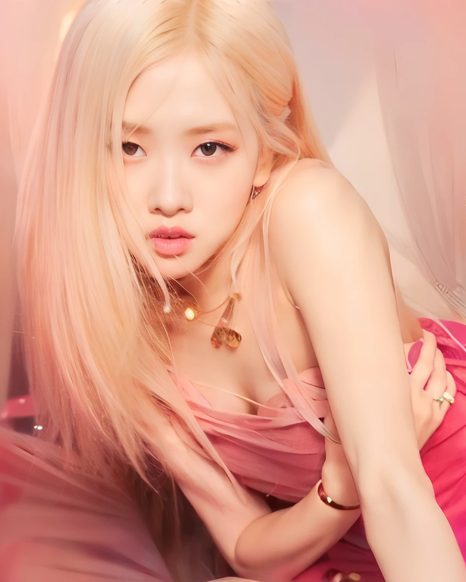 blond woman in a pink dress posing for a picture, roseanne park of blackpink, jia, jossi of blackpink, sha xi, portrait of jossi of blackpink, jisoo from blackpink, jisoo of blackpink, portrait jisoo blackpink, ji-min, aesthetic!!!!!! female genie, jinyoung shin, fujicolor sample, lalisa manoban of blackpink, blackpink, pink