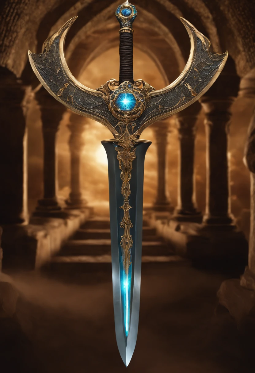 Description: The Astral Sabre, a slender, ethereal weapon, is found in an ancient celestial chamber beneath a shimmering cosmic arch. The blade, infused with stardust, casts radiant constellations on the chamber walls, illuminating a cosmic tapestry. The ethereal echoes of celestial music fill the air as the sabre's aura harmonizes with the celestial forces. The sword's pose signifies a celestial connection, a gateway to the stars, and the ability to move at the speed of light.
